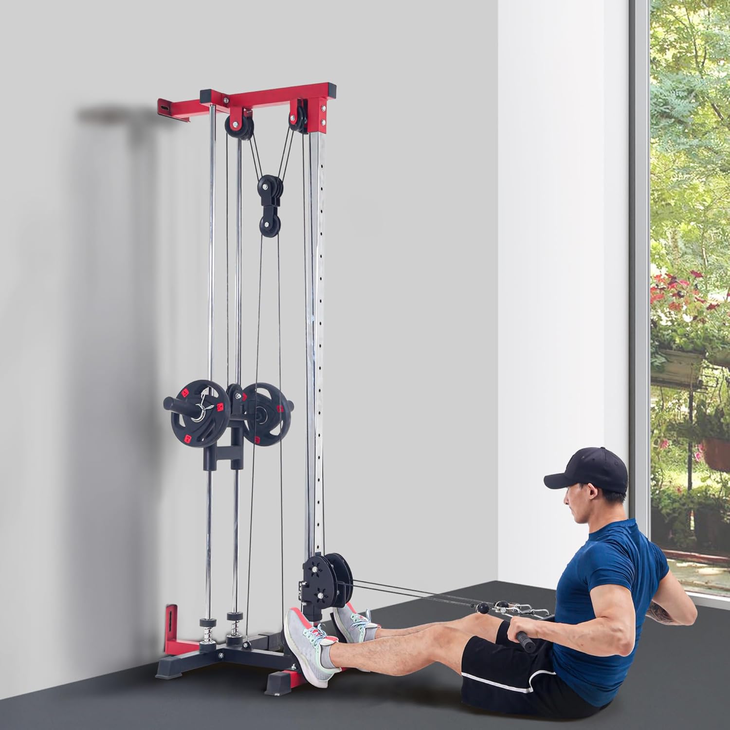 Wall Mount Cable Station, Cable Crossover Machine with Adjustable 20 Positions, LAT Pulldown Machines with Dual Pulley System, Full Body High-Efficiency Aerobic Workout for Garage Home Gym