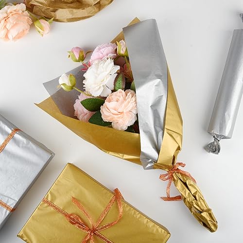 Miniatura 7 de NEBURORA 60 hojas de papel de seda metálico negro dorado plateado a granel para bolsas de regalo, papel de arte para bricolaje, graduación,