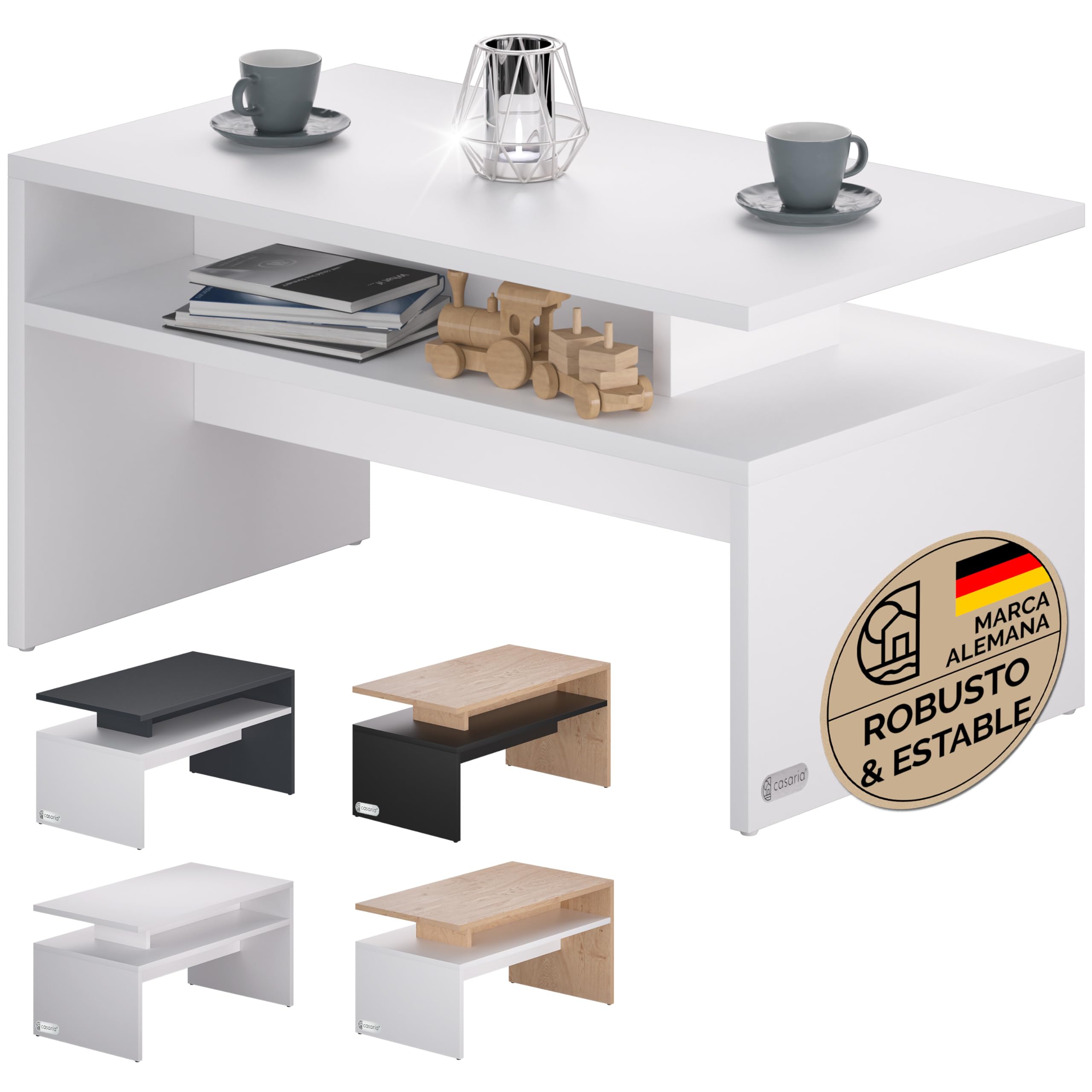 CASARIA® Mesa de Centro Sacramento 95x55x50cm Mesita Auxiliar Carga hasta 50kg Mueble de Salón Blanco