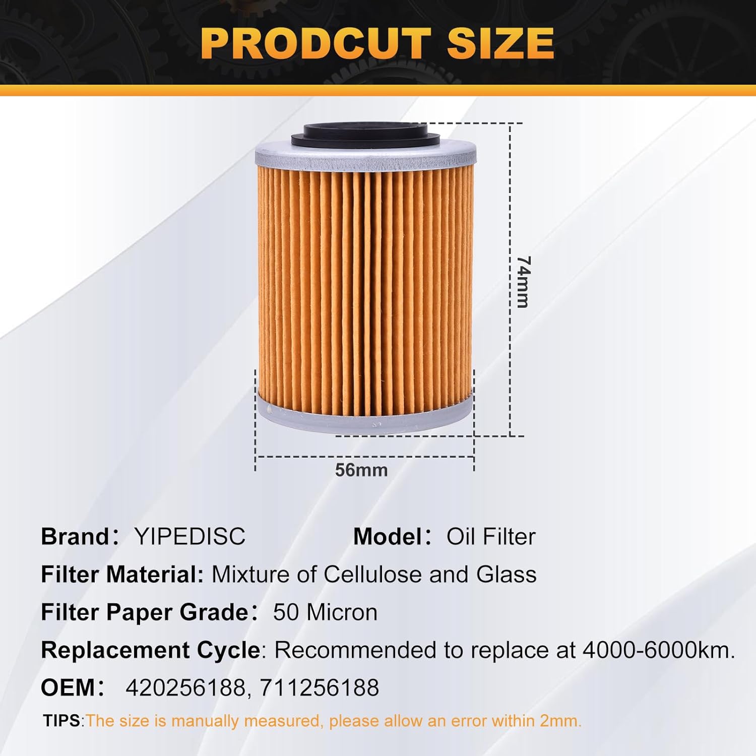 152 Oil Filter 420256188 711256188 for Can-Am Outlander 450 570 2016-2022 650 2009-2020 for Outlander 850 1000 2020-2024 1000R 2015-2024 for Renegade 570 850 2016-2022 1000R 2020-2024 image 2 of 4 B0DFCF22XB