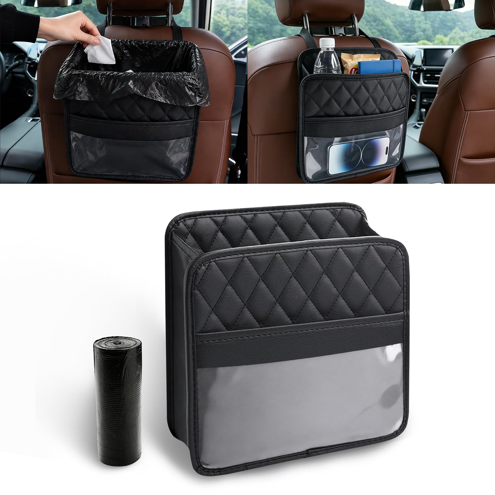 Car Seat Back Organizer – Waterproof Backseat Storage Bag with 30 Garbage Bags, Heavy-Dut…