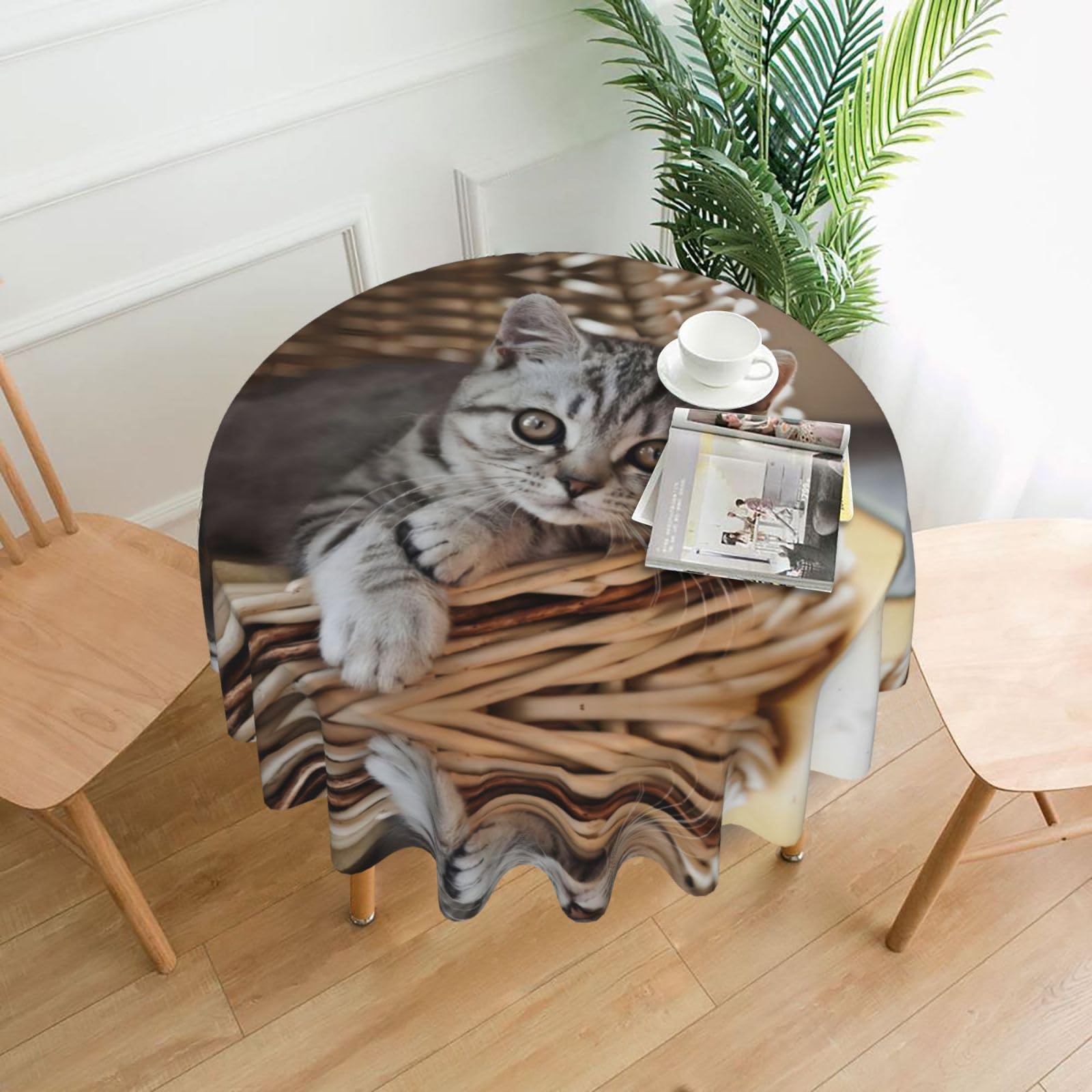 YYHWHJDE Cat Prints Round Decorative Tablecloth 60in – Elevate Your Dining Space with this Elegant Throw for Everyday Charm & Special Occasions