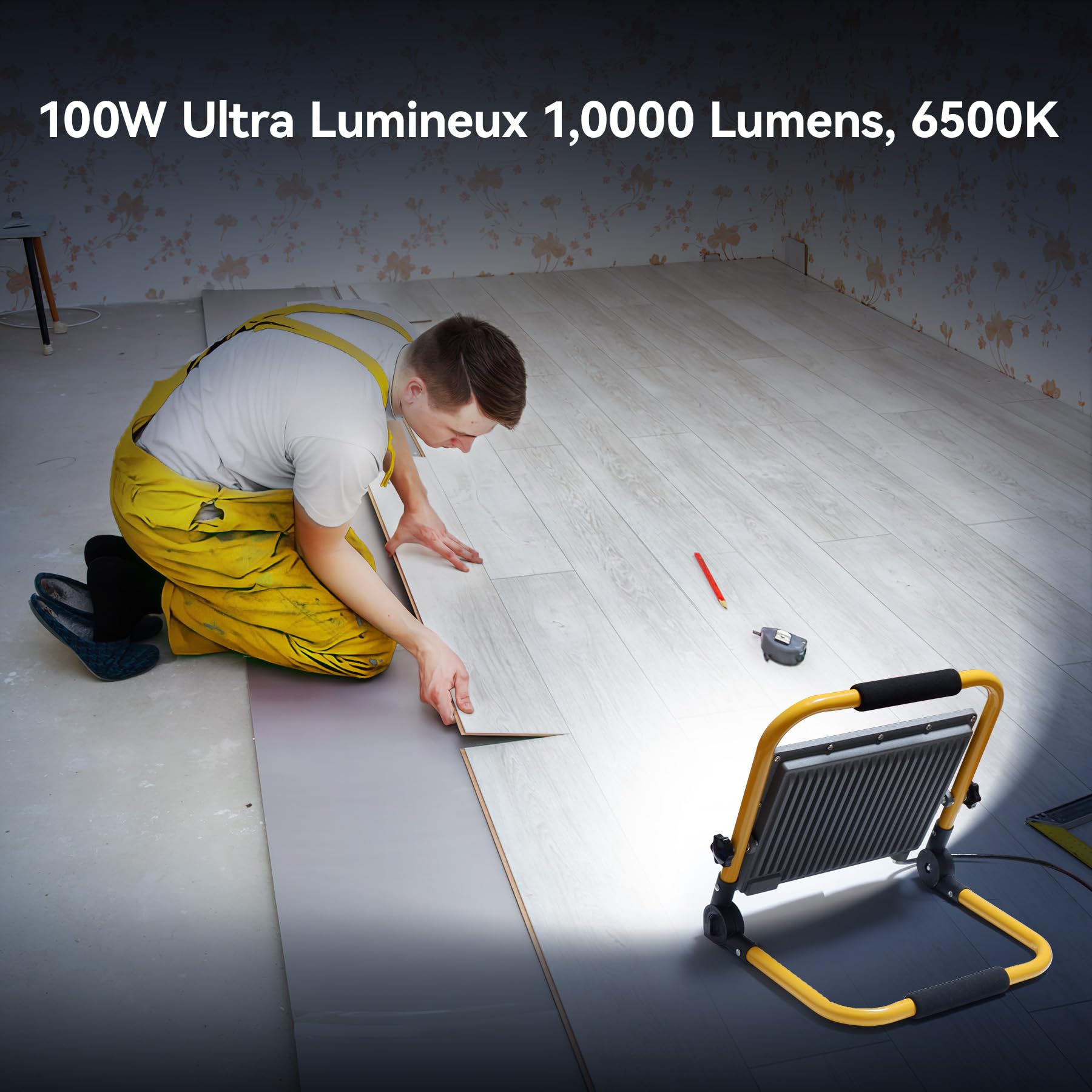 Projecteur LED Chantier 100W avec Interrupteur- Éclairage de Chantier Puissant et Étanche IP66, 6500K 15000 Lumens avec Prise Schuko et Cordon de 4M, Idéal pour Travaux Intérieurs et Extérieurs