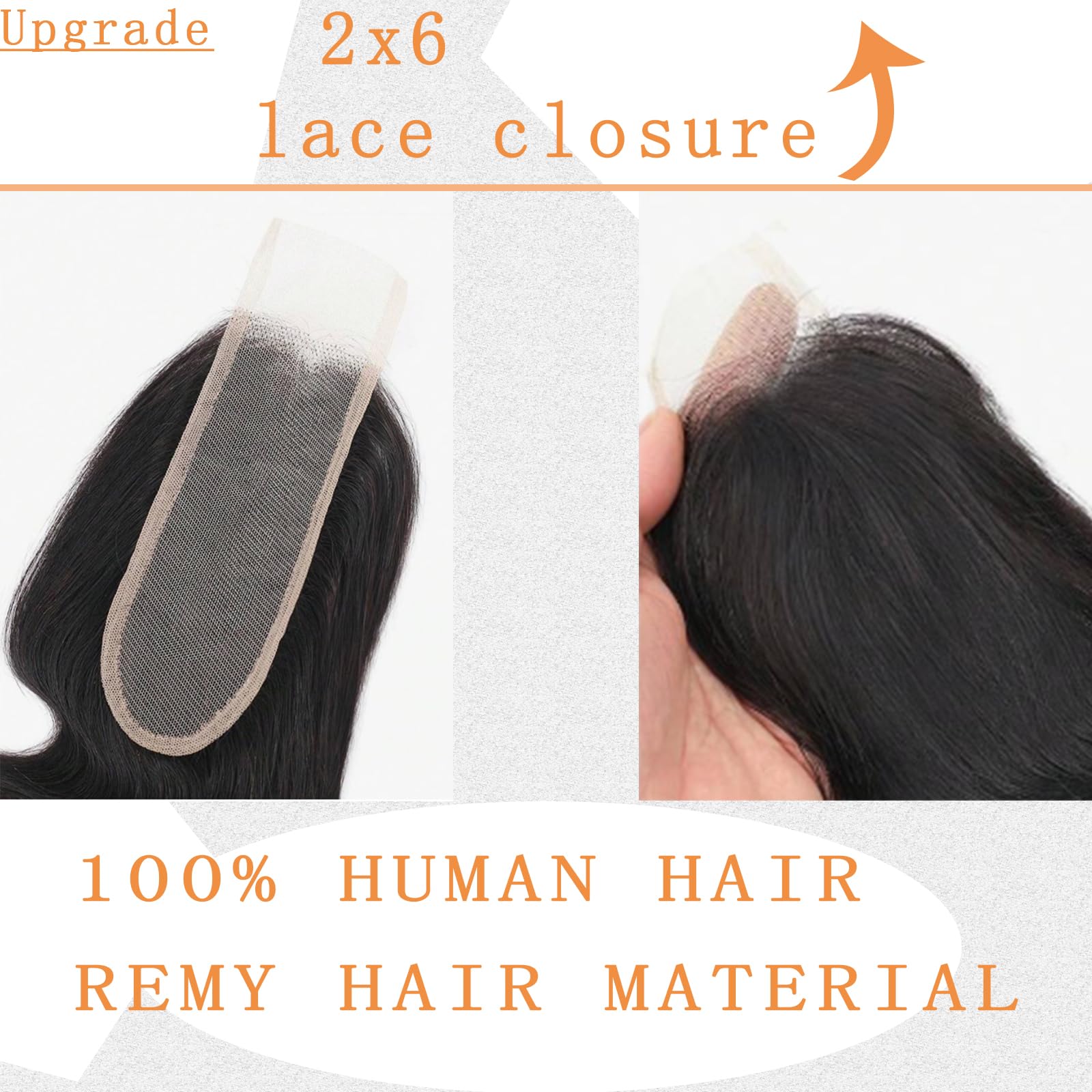 Brazilian 2x6 Human Hair Lace Closure Transparent 2x6 Body Wave LaceClosure Middle part Human Hair Kim K Closure With BabyHair 12 inch - Image 3