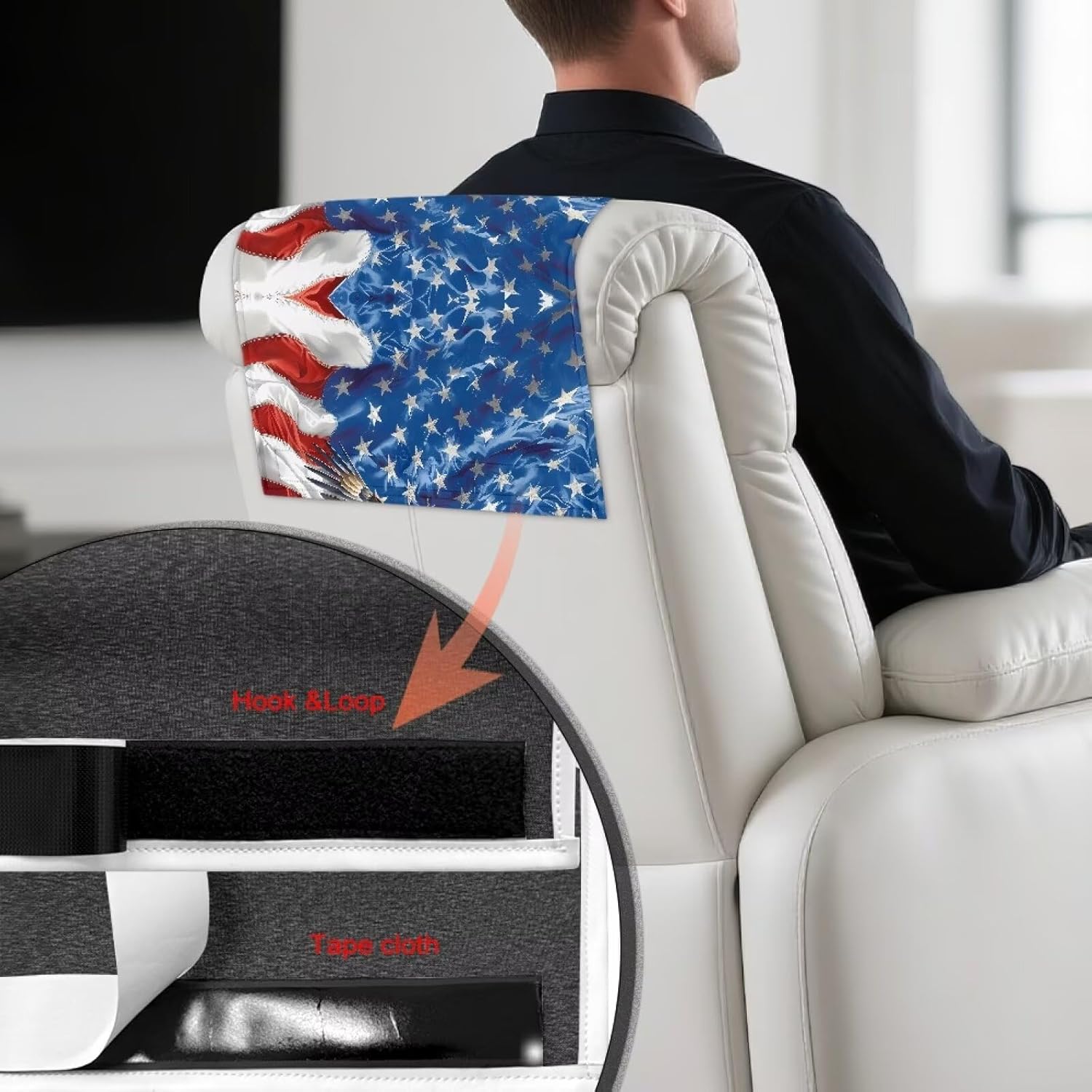 America Flag Headrest Covers for Recliners Blue Red Eagle Print Leather Recliner Headrest Cover 3 Piece Novelty Head Rest Protector for Sofa for Home & Office