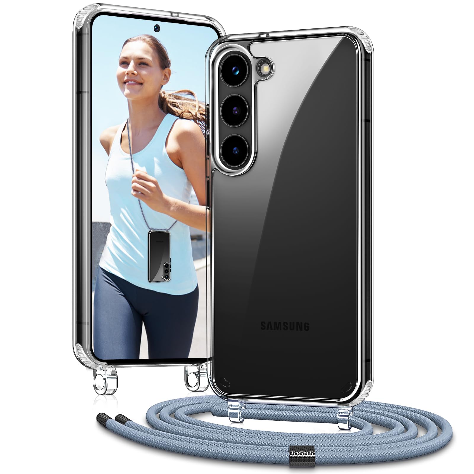 Vaykwo Handykette für Samsung Galaxy S25 5G Hülle mit Band, Beige | Necklace Handyhülle, Transparente Case zum Umhängen, Verstellbar und Abnehmbar