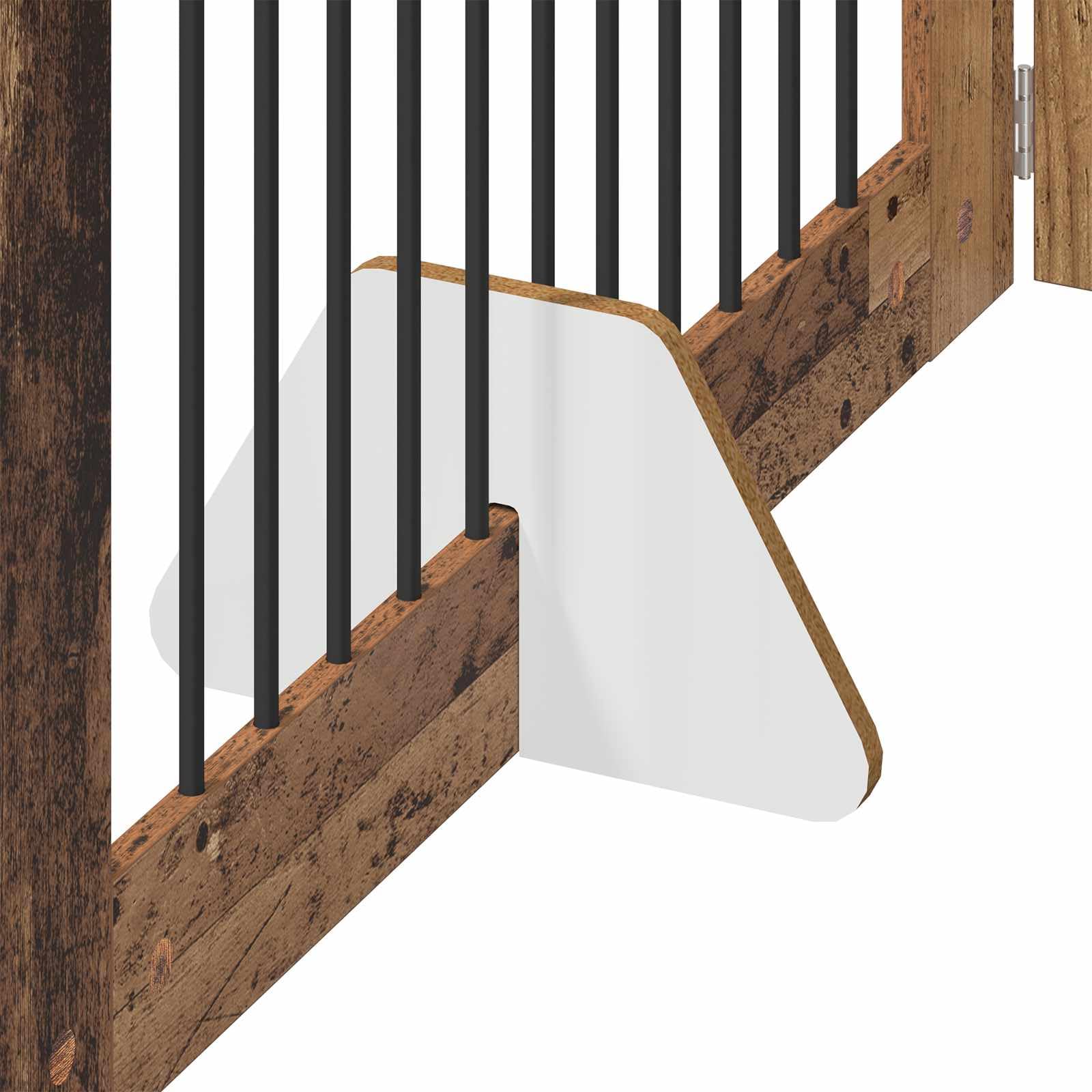 Puerta para perros con soporte, 6 piezas, madera recuperada, plegable y plegable, 100 x 60 cm, caseta modular para perros para interior y exterior, protección segura para cachorros y perros