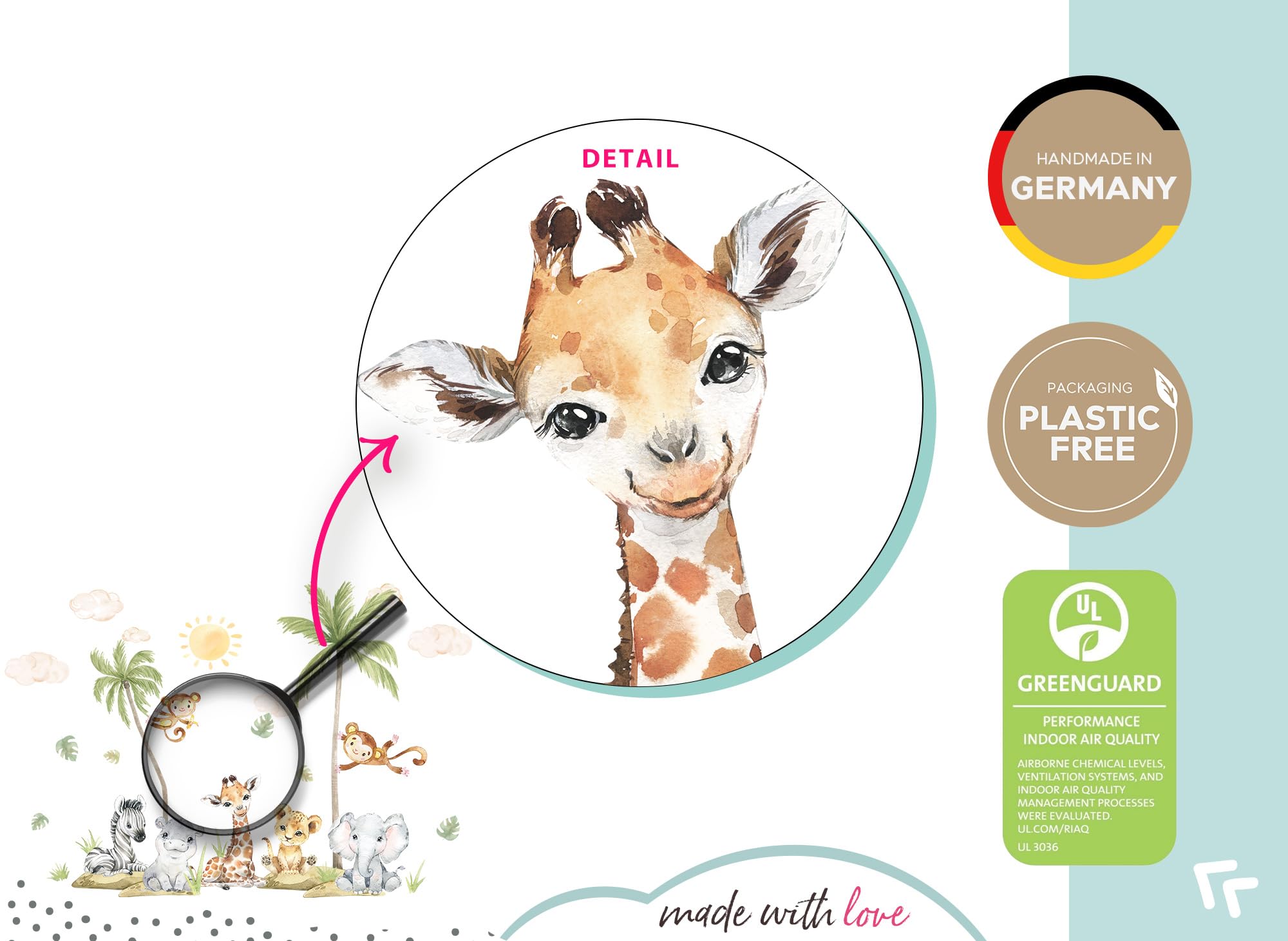 Little Deco XXL Wandsticker Baby Safari Tiere Wandtattoo Set Kinderzimmer Wandaufkleber Löwe Giraffe Elefant Babyzimmer Wanddeko DL5114-05