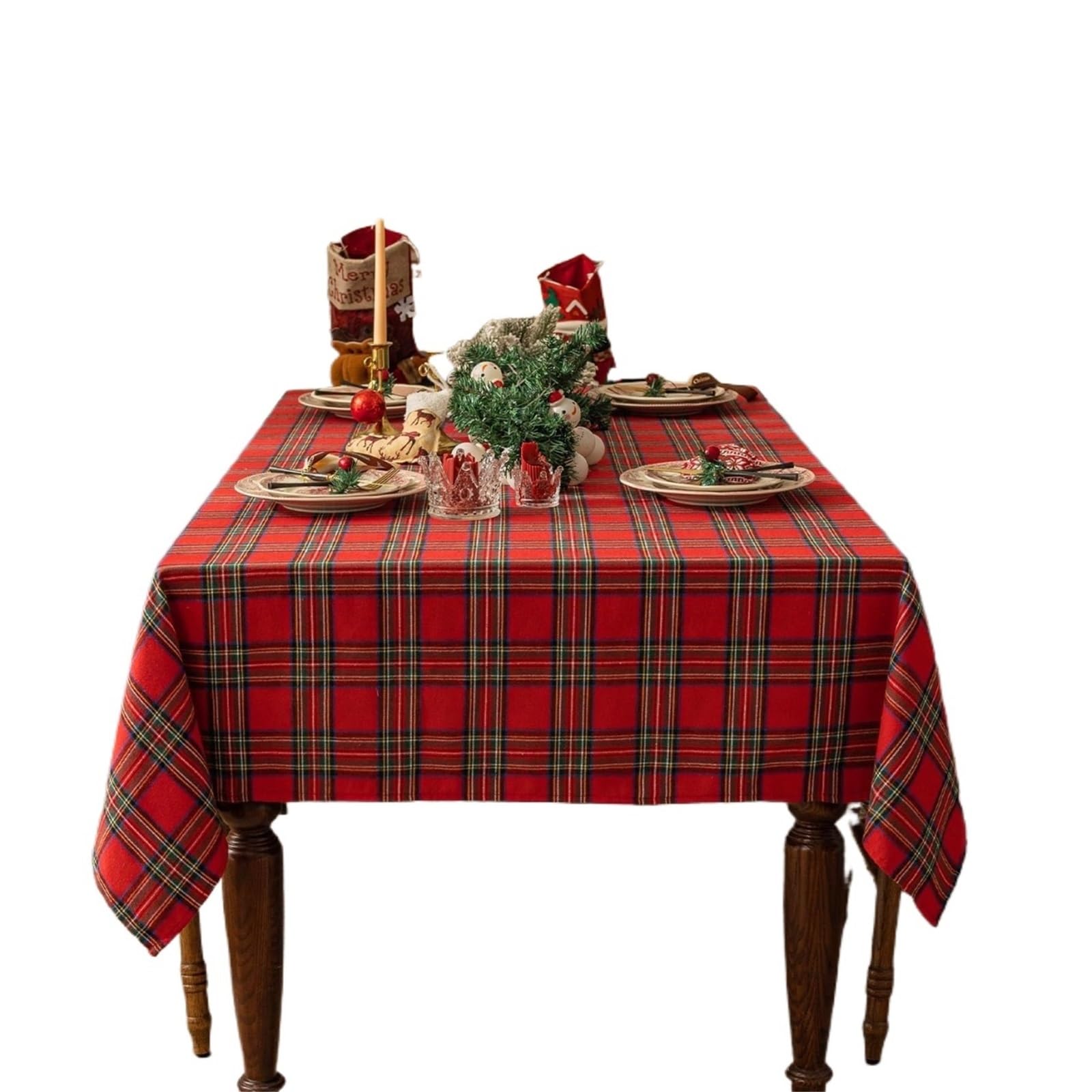Tovaglia rettangolare a quadretti da 1 pezzo - Tovaglie natalizie a quadri in cotone e lino a di bufalo rosso, fattoria invernale(132x300.0cm)