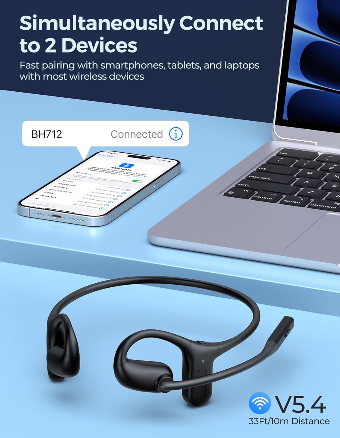 Open Ear Headphones with Mic, Wireless Headset with Noise Canceling Mic & Charging Dock, Wireless 5.4 Headset with Mic, Lightweight Air Conduction Headphones for Work, Workout, Driving, Call - Image 8