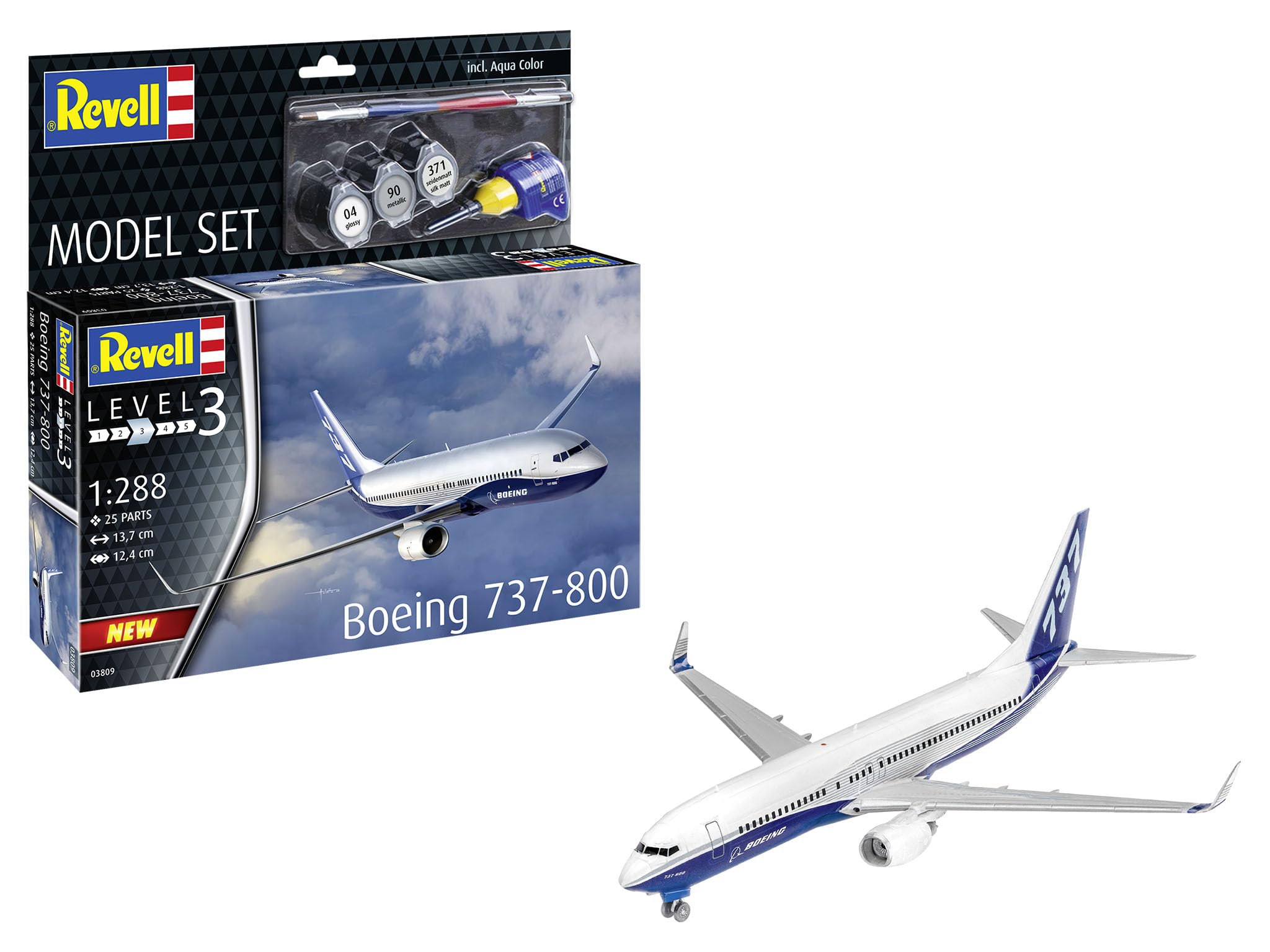 Revell 63809 Model Set Boeing 737-800 1:288 Scale Unbuilt/Unpainted Plastic Model Kit with Accessories — image 1
