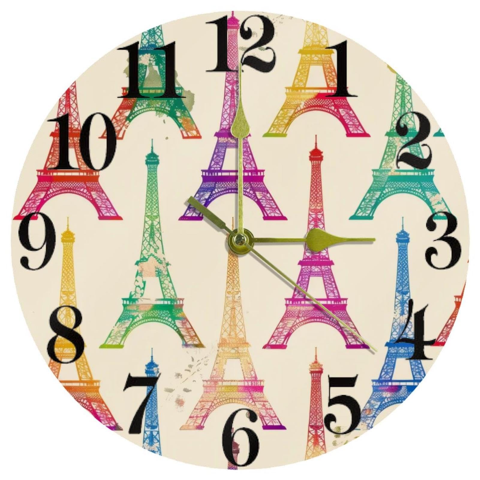 Horloge murale silencieuse à quartz sans tic-tac colorée Paris