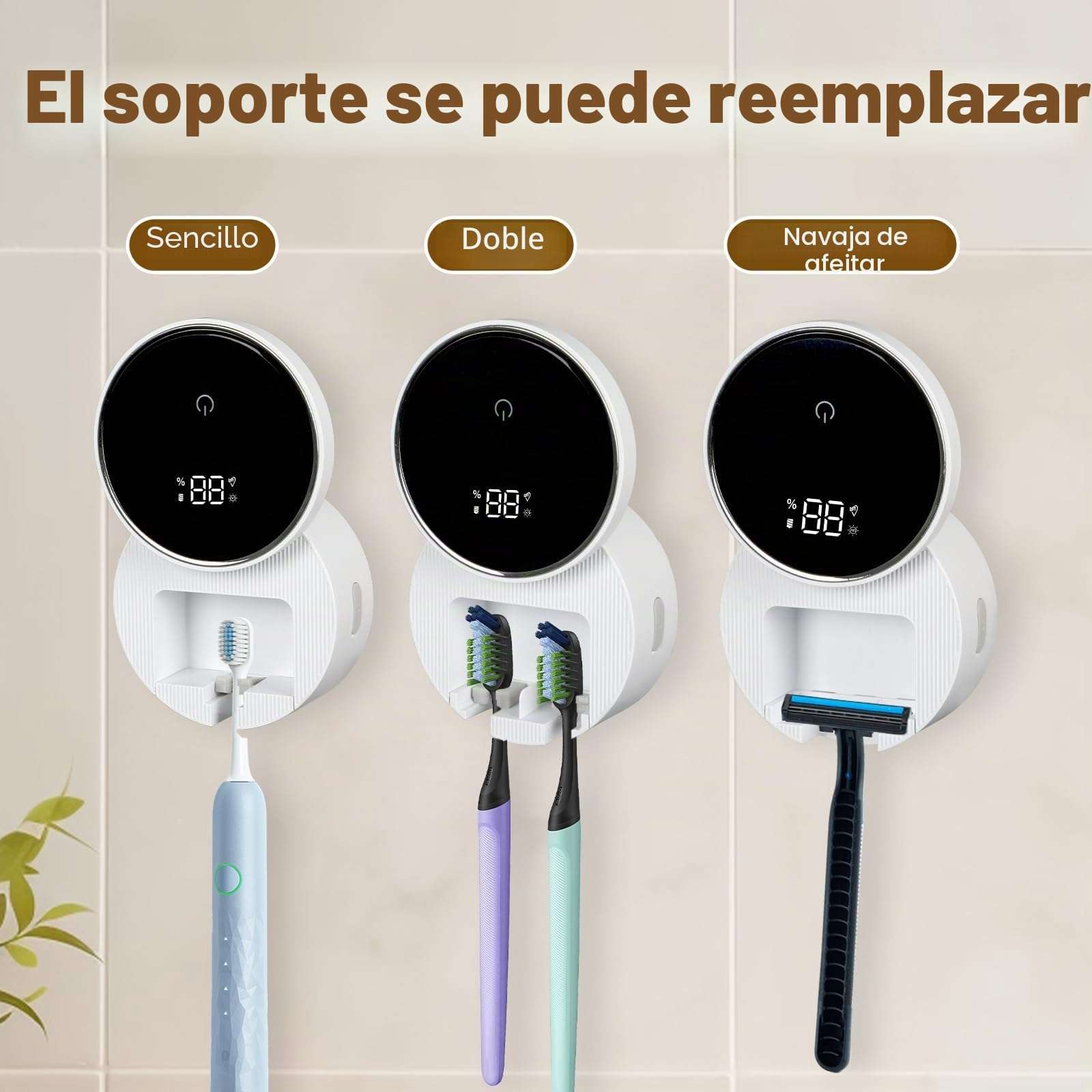 Limpiador de cepillos de dientes y portacepillos de dientes, inducción inteligente, esterilizador de cepillos de dientes UV, montaje en pared, soporte de cepillo de dientes de baño, dos