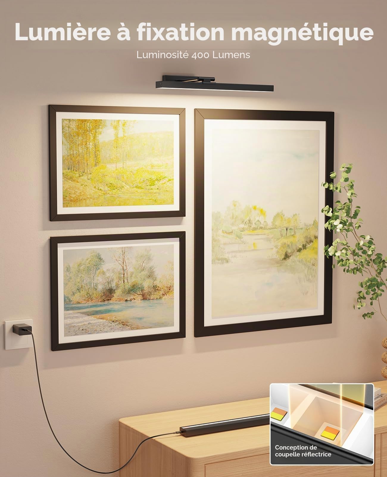 LABOREDUCER Lampe tableau sans fil rechargeable, lot de 2, noir