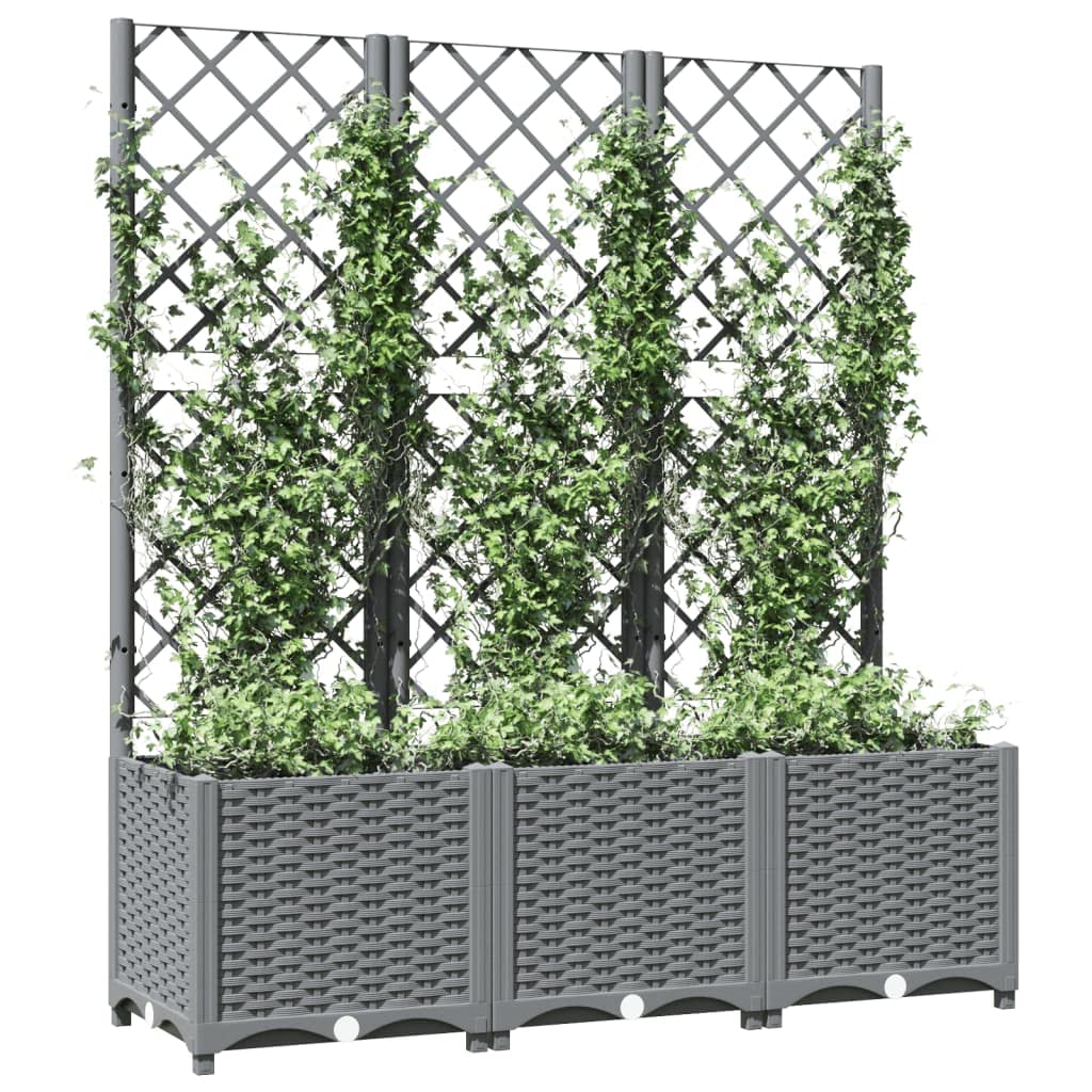 Myheimly Pflanzkübel mit Rankgitter Blumenkübel Pflanzkasten Blumentopf Blumenkasten Rankhilfe Spalier Gartenspalier,PP Pflanzkübel Hellgrau,120 x 40 x 136 cm