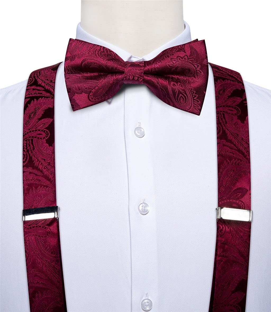 Tirantes elásticos de Seda Rojos para Hombre y Mujer, Ajustables, de Metal, con Forma de Y, 6 Clips, para Pantalones (Color: Talla A, Ajustable) (Talla única)