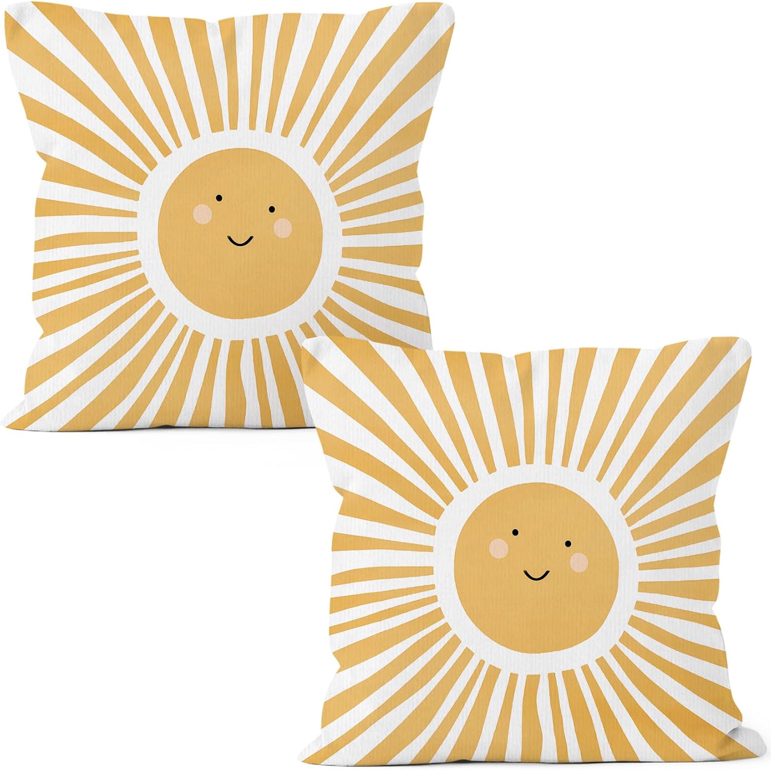 Yellow Boho Sun Throw Pillow Covers 18x18 Set of 2, Sunshine Decor Pillow Cases Gifts for Playroom Classroom Nursery Kids Room Bedroom, Bohemian Sun Decorative Pillowcases for Couch Bed Sofa