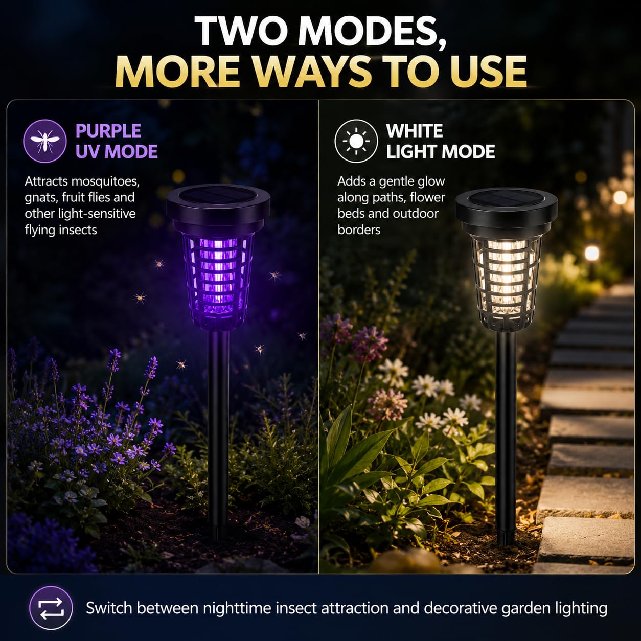 Paquete de 4 matamoscas solares impermeables al aire libre, repelente de mosquitos para patio trasero, granja, jardín, matamoscas con energía solar para pequeños insectos voladores, mosquitos, moscas