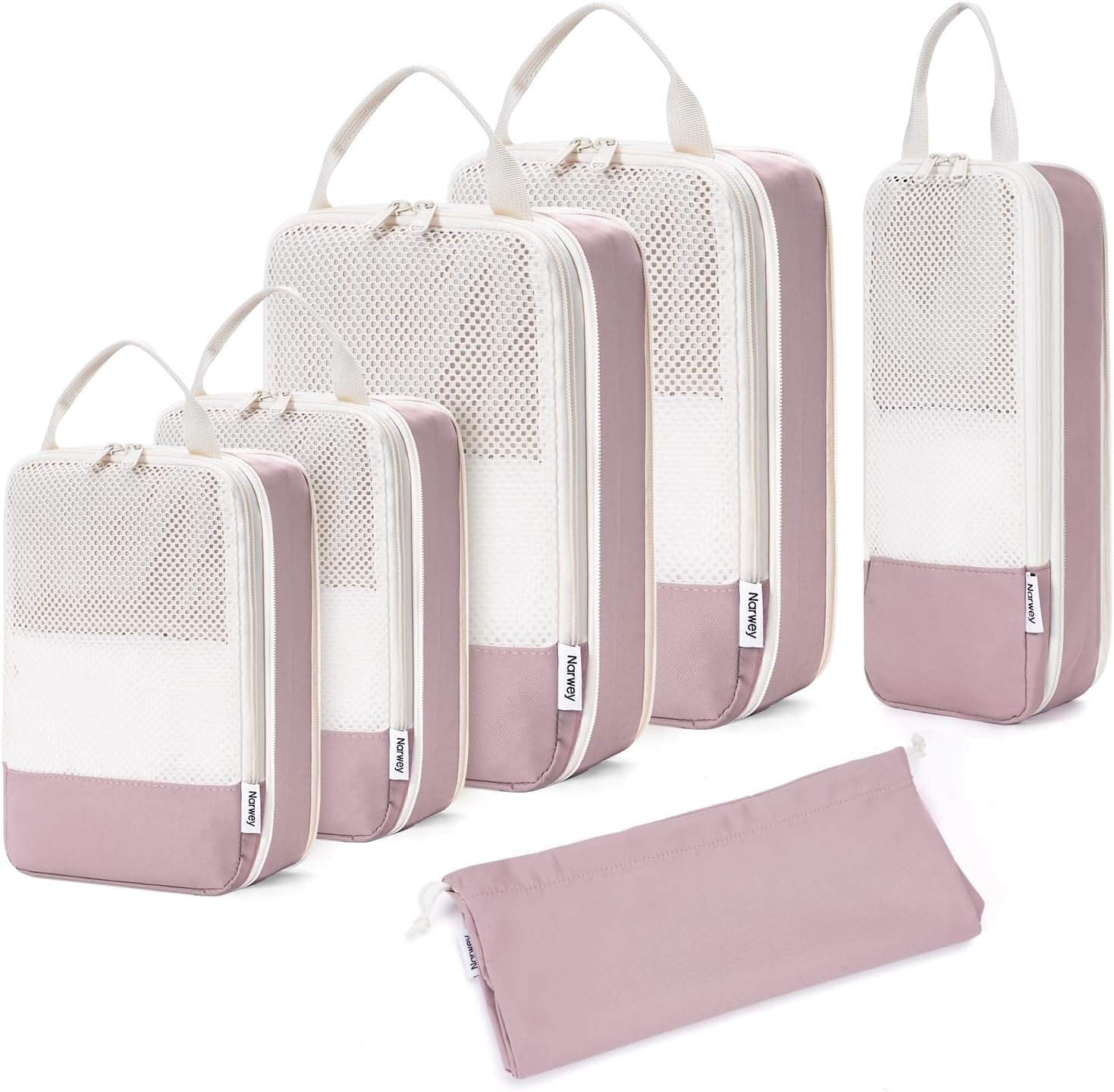 Narwey 6 Set/5 Set Compression Packing Cubes for Travel Kids Women Carry on, Packing Organizers Bag for Backpack Luggage Suitcase Duffle Bags