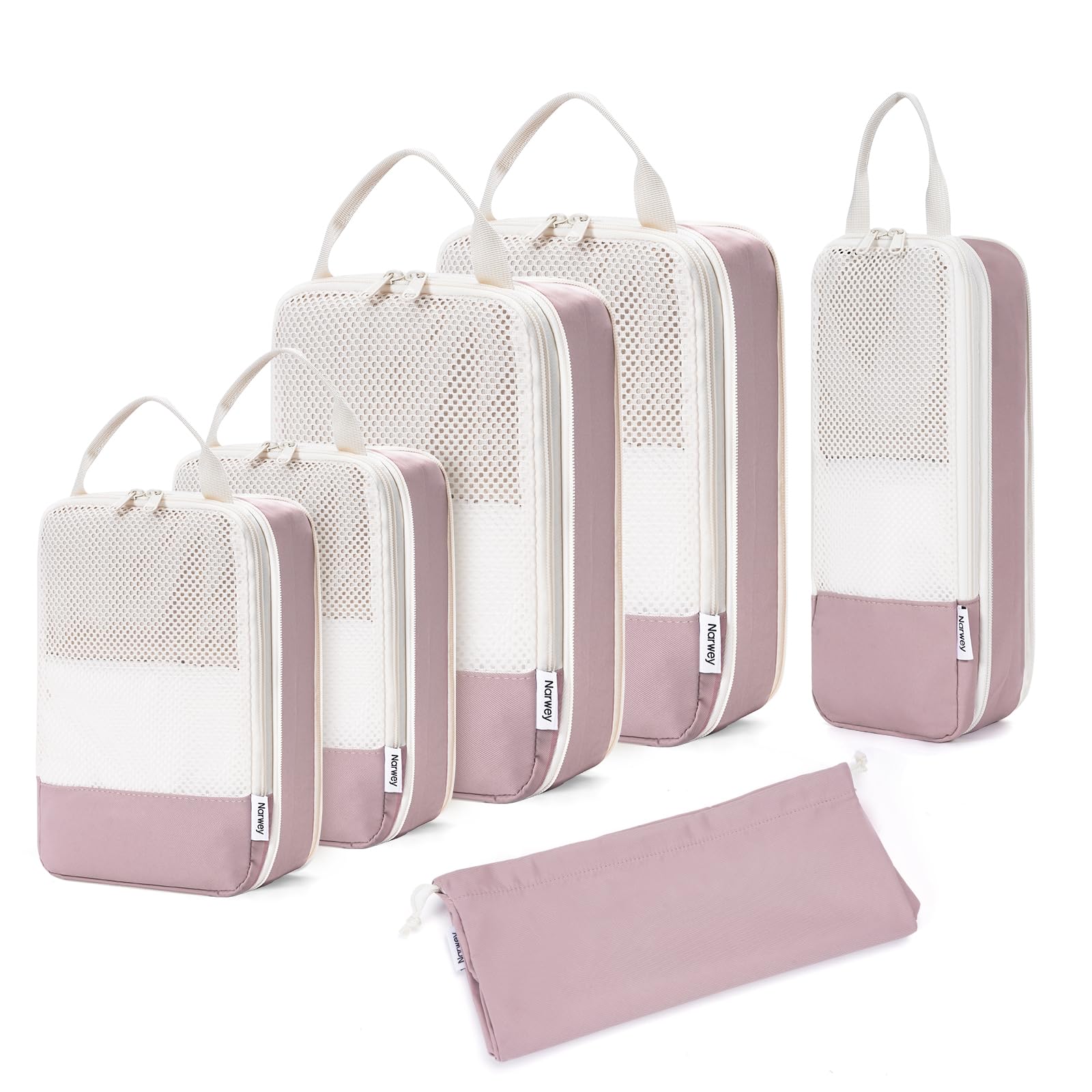 Narwey 6 Teilige Koffer Organizer Set, Compression Packing Cubes Backpack Packwürfel Rucksack Kofferorganizer Packtaschen Set Kompression für Koffer, Travel Essentials Organizer (Altrosa)