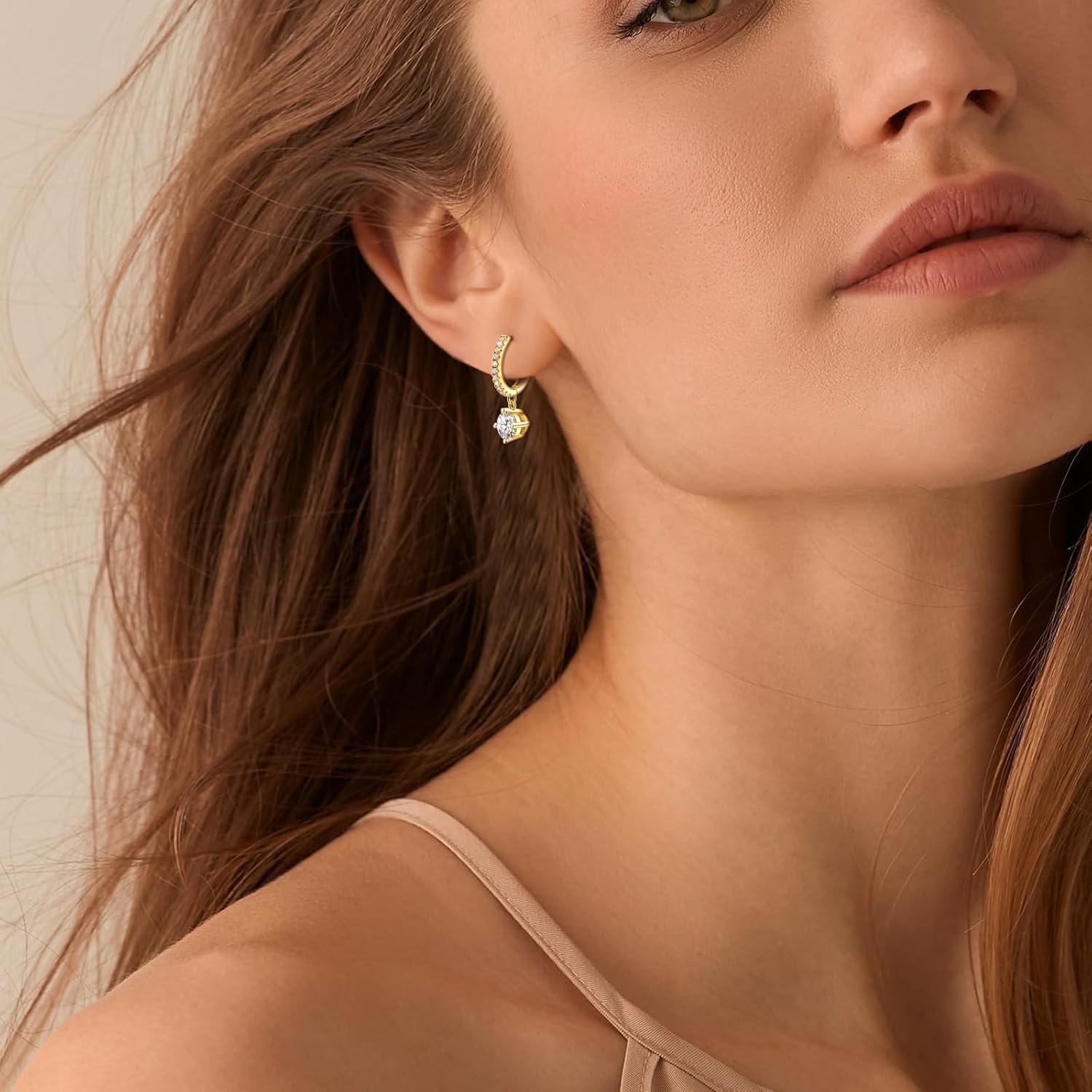 Hoop Earrings with Dangle Round - Sterling Silver Huggie Hoop Earrings for Women Trendy Hypoallergenic Small Loop Earring with Dangling Charm for Sensitive Ears Cubic Zirconia Fashion Jewelry Gifts - Image 2