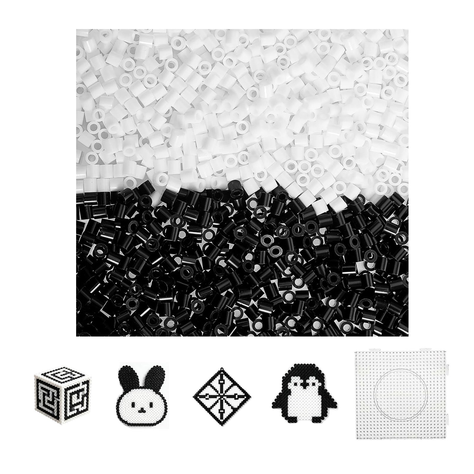 アイロンビーズ パーラービーズ 2.6mm 約8000粒 アイロン用ビーズボード付き 手芸用品 作成キット 初心者向け 誕生日 クリスマス プレゼント （ブラック+ホワイト）