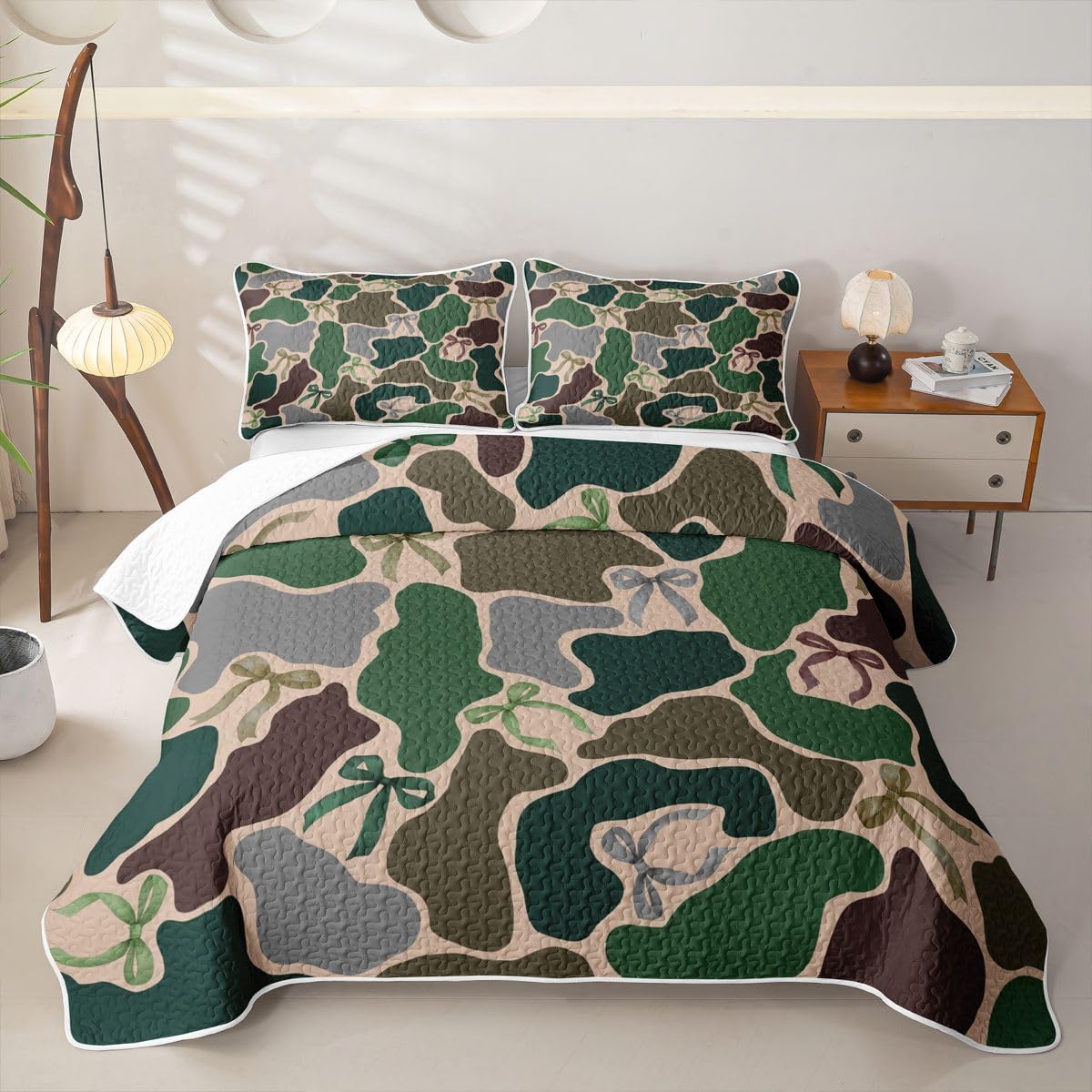 Erosebridal Camouflage Quilt Full Kids Camo Quilt Set Army Green Military Style Quilted Bedspread Country Wild Woodland Soft Breathable Coverlet with Pillowcases