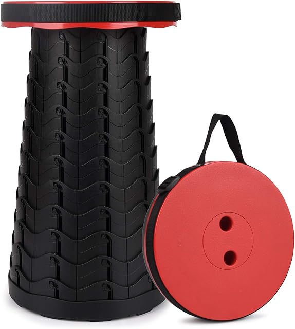 FIEMACH Portable Telescopic Stool, 2nd Generation Folding Stool Camping Lightweight Stool for Outdoor Camping BBQ Fishing Hiking Gardening Indoor, Maximum Load 397 lb (2020 Upgrade)