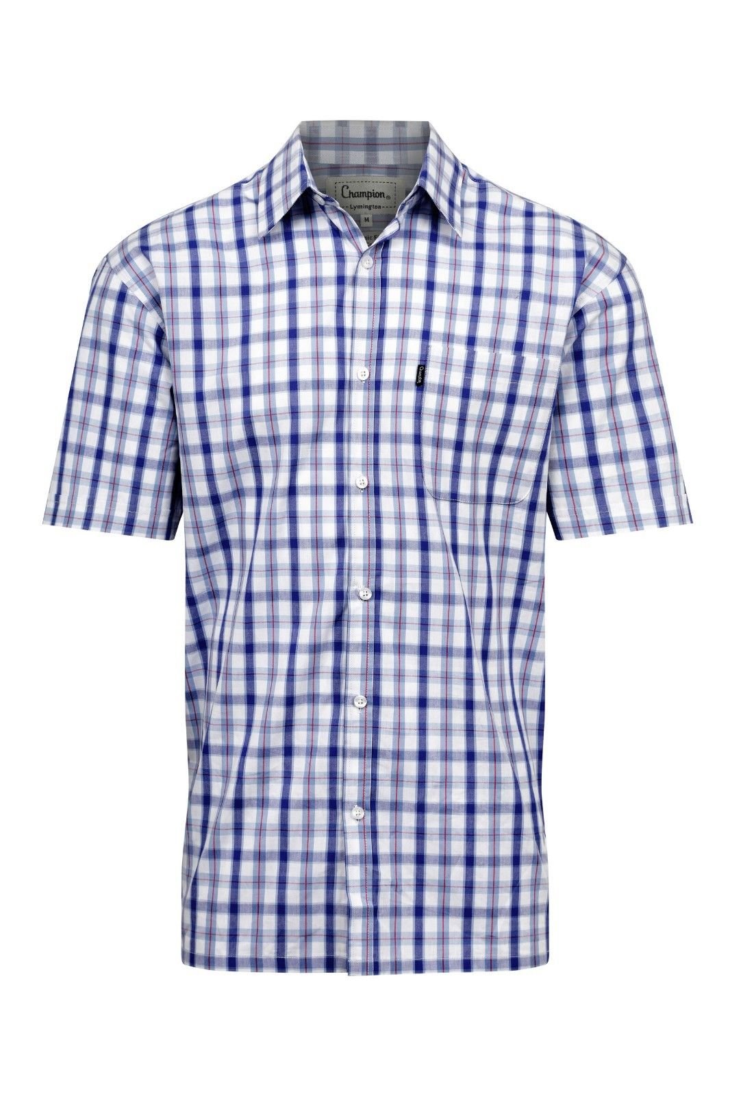 Mega_JumbleMen's Coral/Blue Short Sleeved Shirt 100% Cotton Premium Quality Classic One Pocket Casual Shirt Straight Hem with Classic Collar Champion Mens Classics