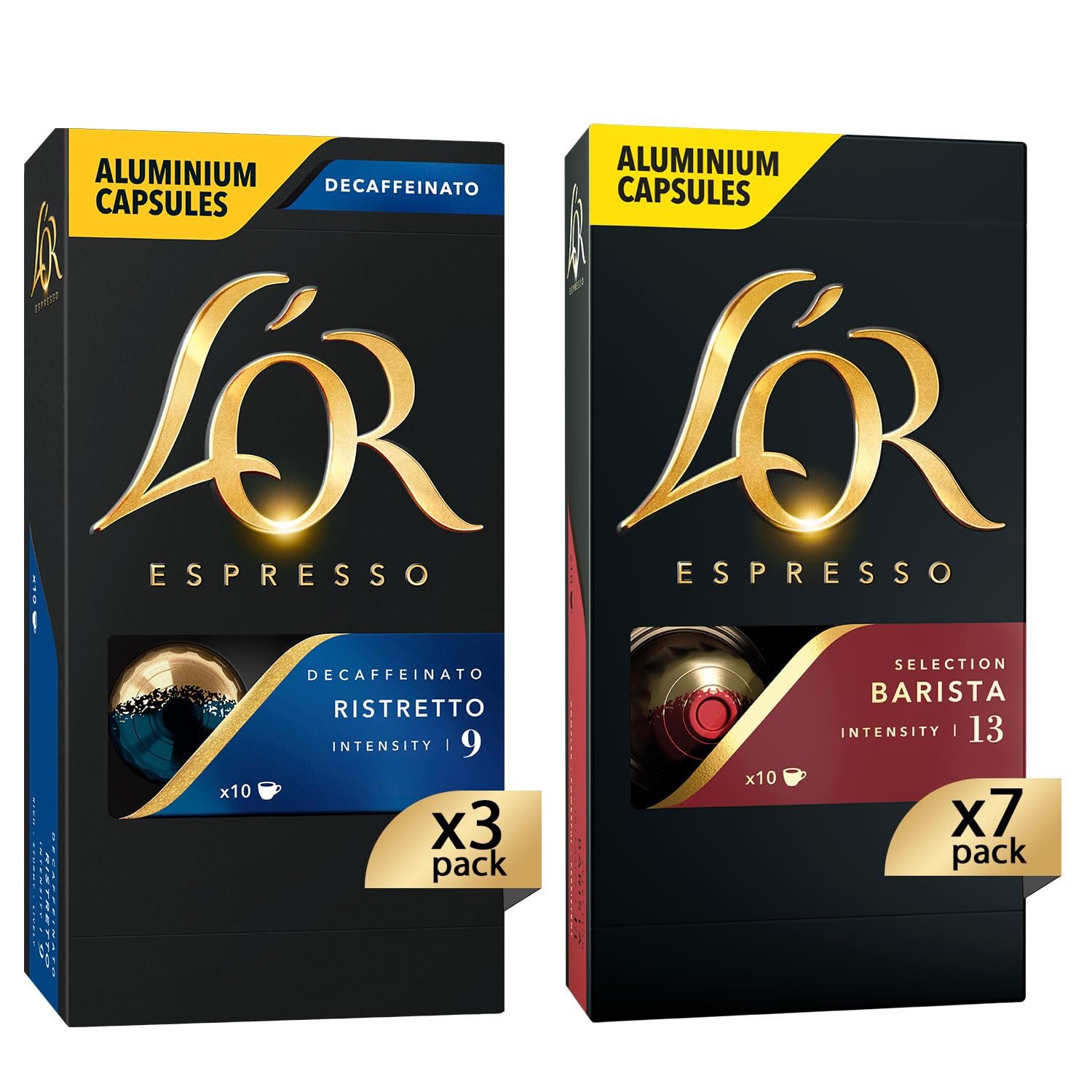L'Or - Cápsulas de café expreso paquete mixto - Variety Pack Bar Dec - Kit Cap de aluminio compat máquinas nespress - 10 paquetes [100 cápsulas: variadas]