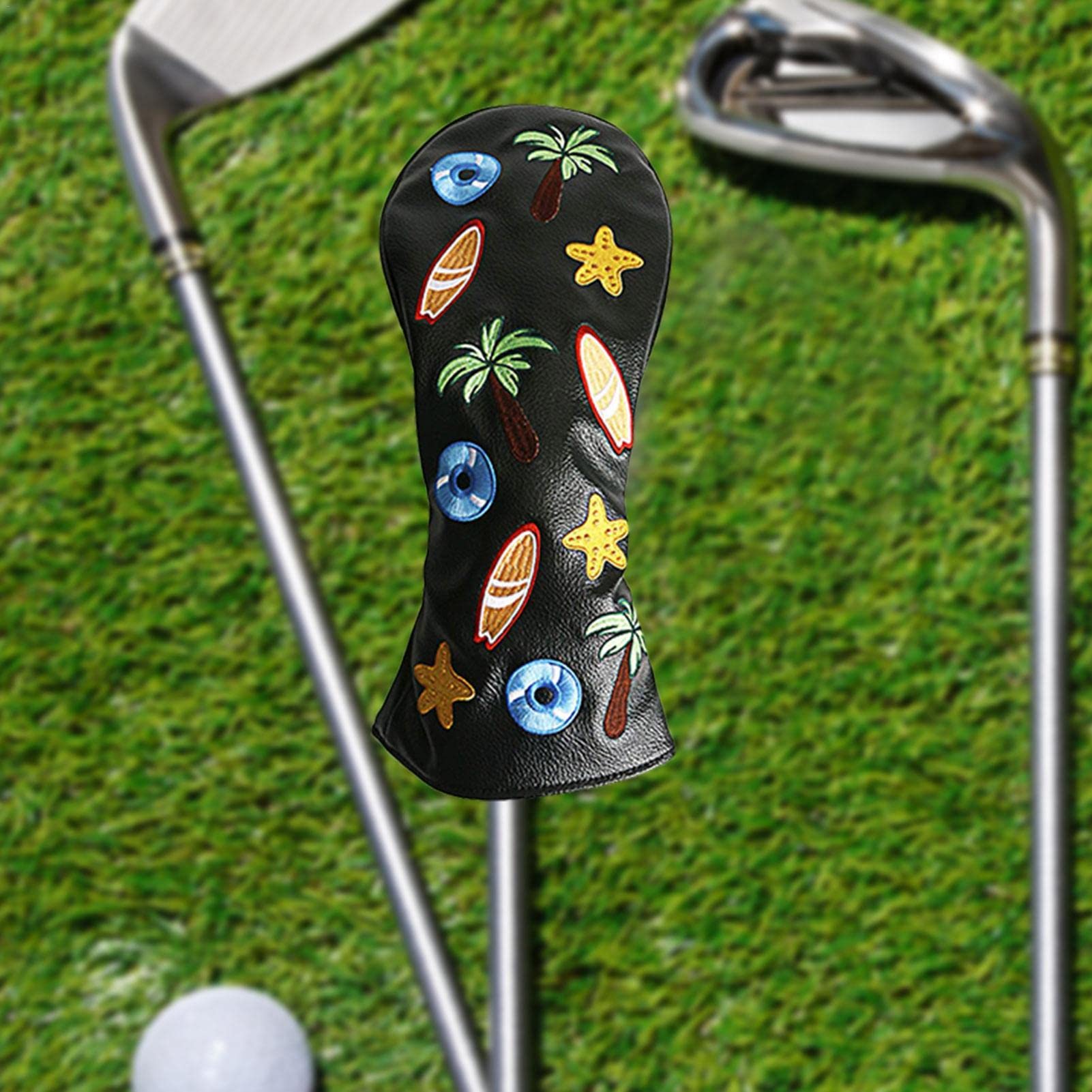Abonda Golfschlägerabdeckungen, 4-teiliges tragbares PU-Leder-Schlägerhauben-Set, Golfschläger-Leder-Schlägerhaube, passend für Fahrerholz, Fairway-Holz und Hybrid