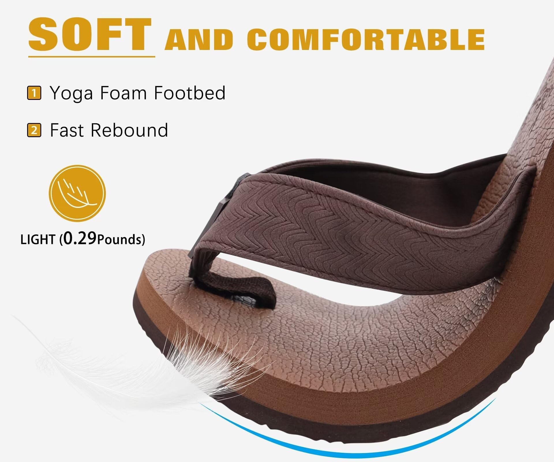 KuaiLu Men's Yoga Mat Leather Flip Flops with Arch Support Comfortable Cushion Walking Thong Sandals Slip On Indoor Outdoor - 3