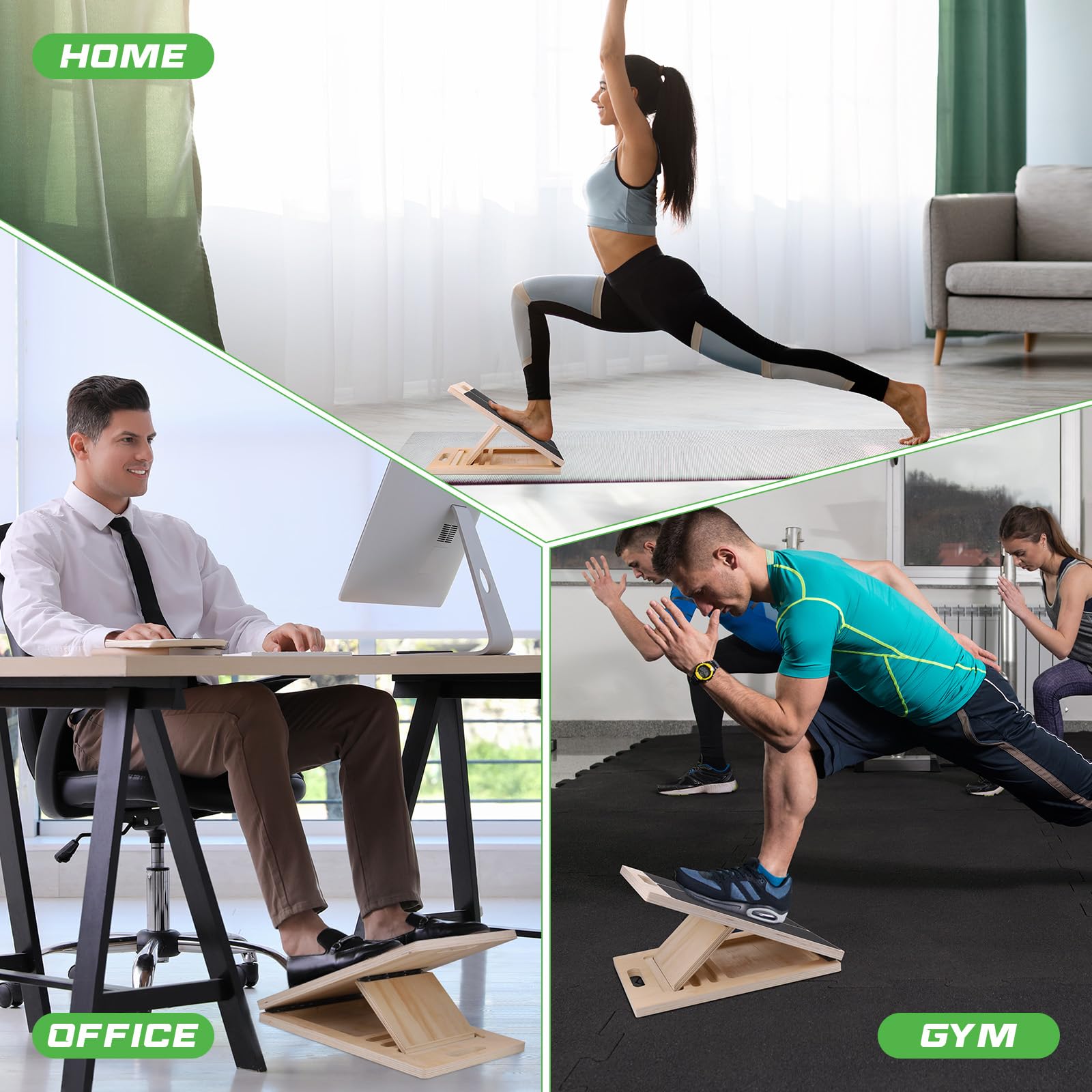 Tavoletta per Stretching in Legno Professionale con 5 Angoli Regolabili, Stretcher per Polpacci Antiscivolo, Solida Tavola di Equilibrio in Legno con Maniglia Portatile, per Casa, Palestra e Outdoor