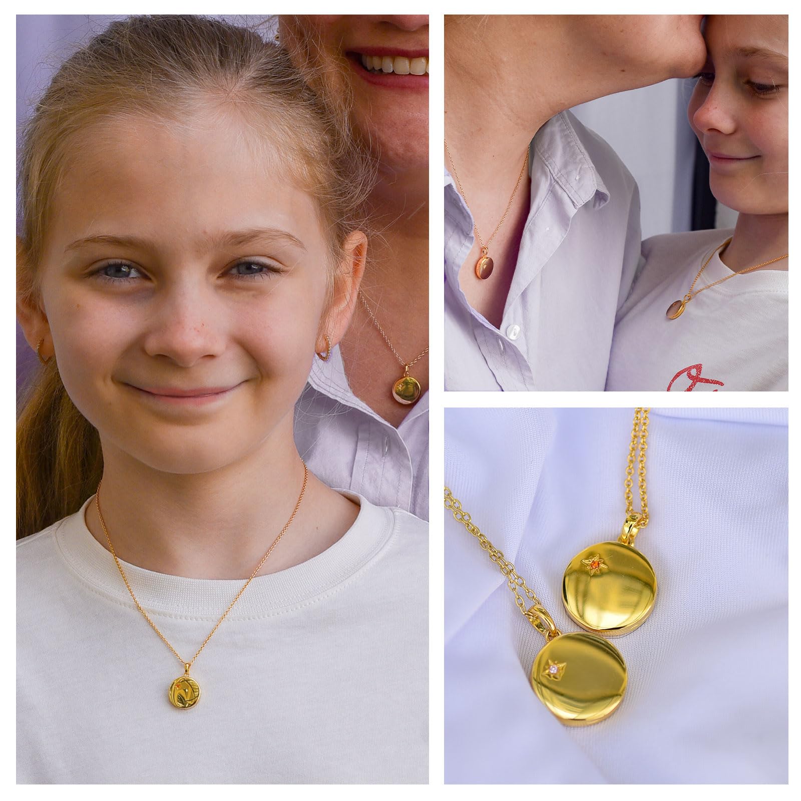 Medaillon Kette mit Geburtsstein Damen Mädchen Mutter Tochter Geschenk | Silber 925, Schmuck Muttertag Geburtstag Mama Kind personalisiert, Medaillon zum Öffnen für Bilder, Foto-Service & Gravur