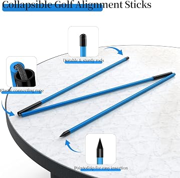 MoKo Golf Alignment Stick, 2 Set Golf Alignment Rods, 48 Collapsible Alignment Stick Golf Training Aid for Aiming, Putting, Posture Corrector, Golf Practice Sticks with Clear Tube Case