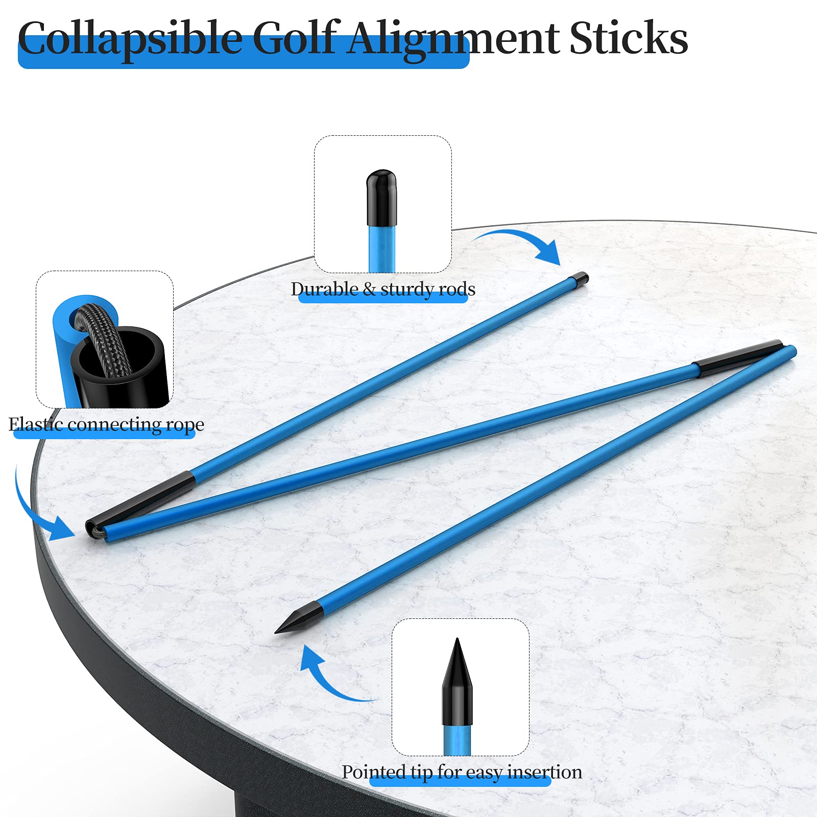MoKo Bastone Indicatore Golf 3 PZ, Bastoni per Pratica da Golf, Bastone da Golf a Tre-Pieghe, Attrezzatura da Allenamento da Golf per Puntare, Allenare, Accessori di Postura Corretta da Golf