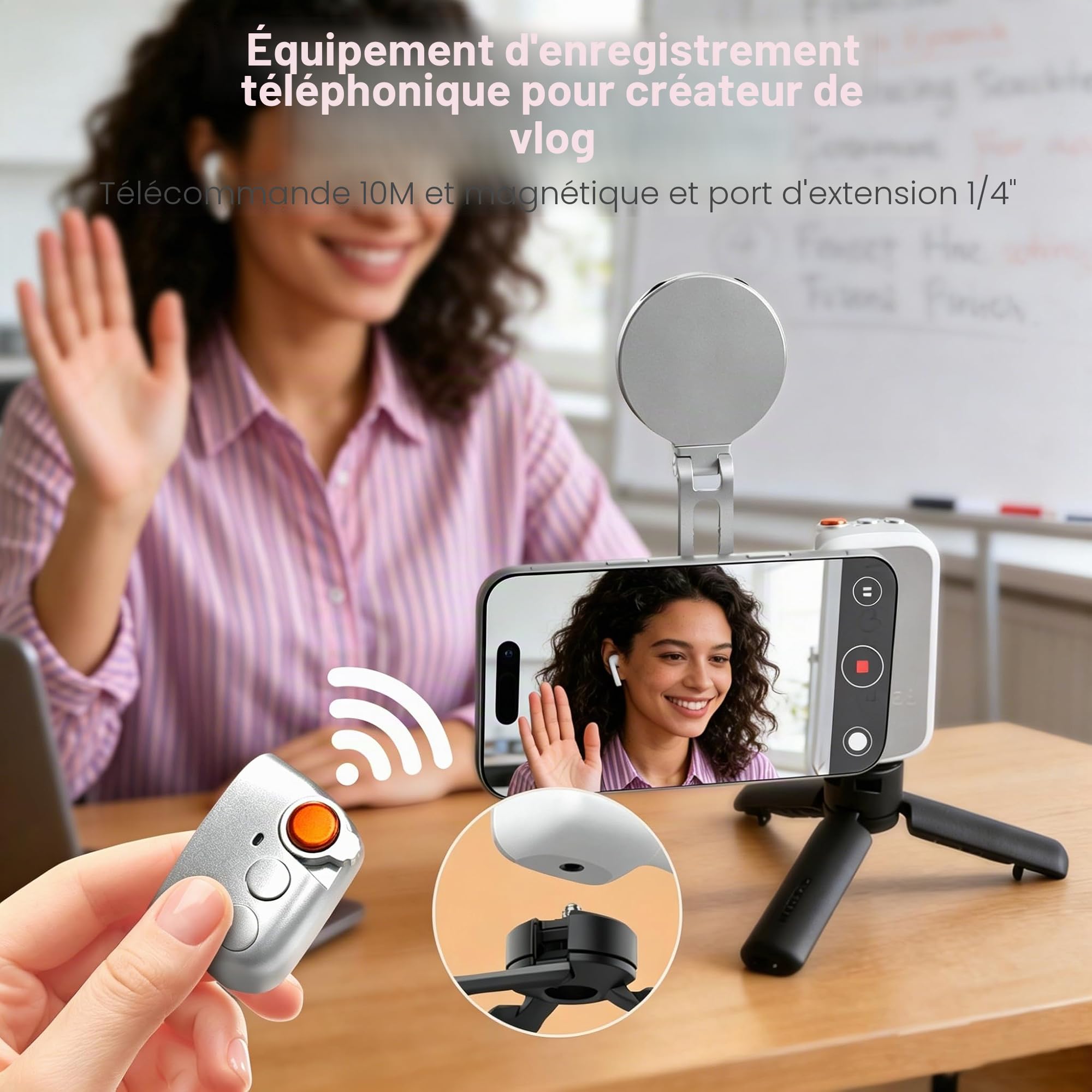 Poignée d'appareil Photo pour Smartphone et lumière magnétique RVB pour Selfie, poignée Magsafe avec télécommande Bluetooth, Charge USB-C Amovible, Prise de téléphone Portable pour Prendre des Photos