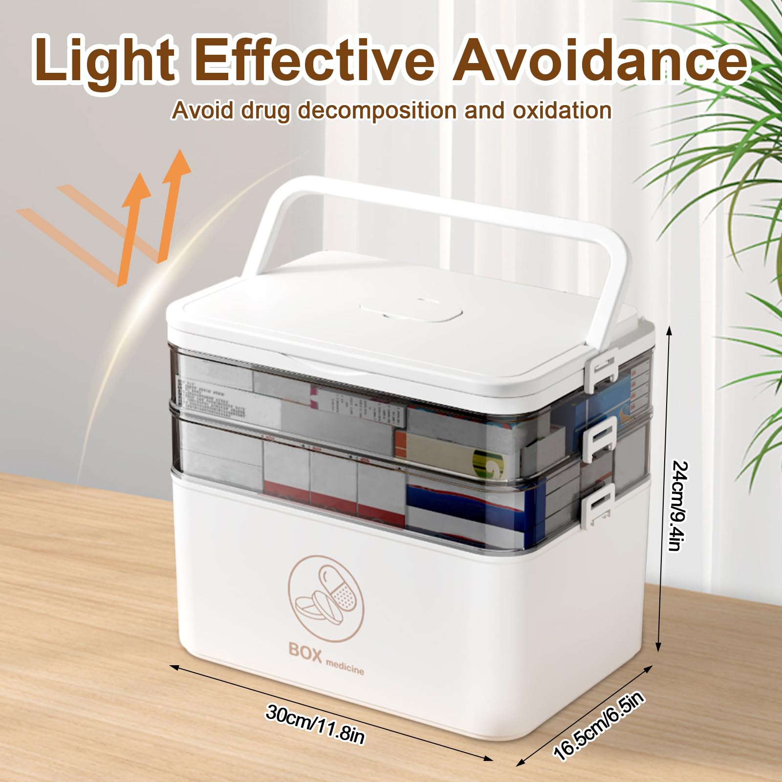Caossioxin 3 Layer Medicine Storage Box, 26X14X24cm Medicine Box With Portable Handle, Medicine Storage Boxs Organiser - Image 2