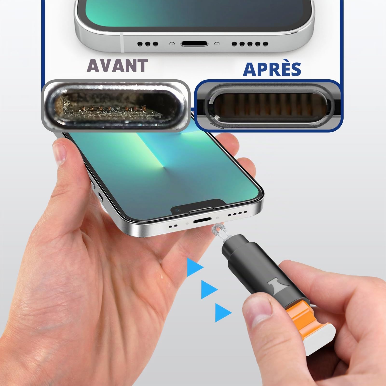 Edglete Kit de nettoyage pour iPhone, Kit de nettoyage pour AirPod, Nettoyage du port de charge iPhone, Outil portable de réparation et restauration de téléphone portable pour iPad, câbles de chargeur
