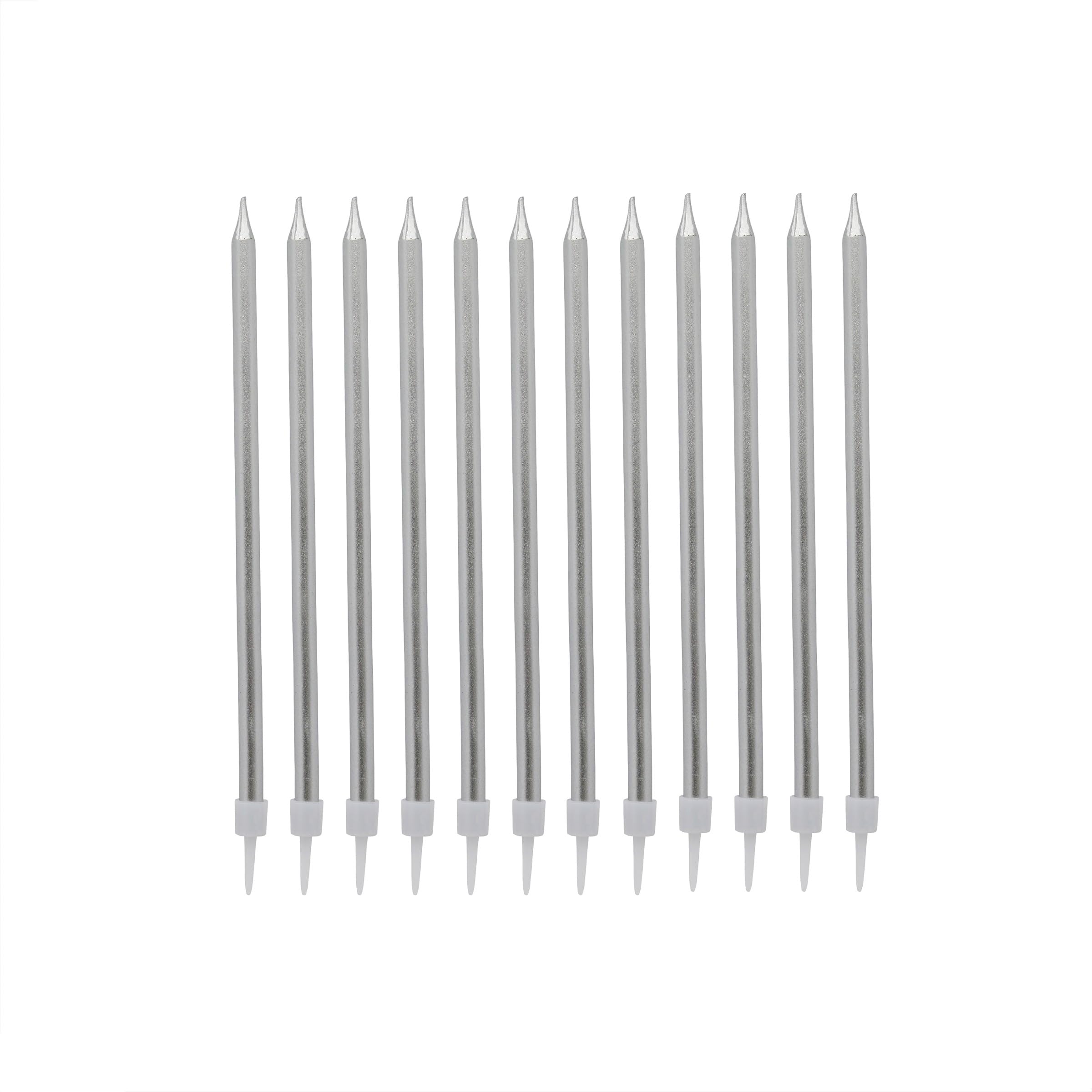 Silver Tall Skinny Candles, Pack of 12