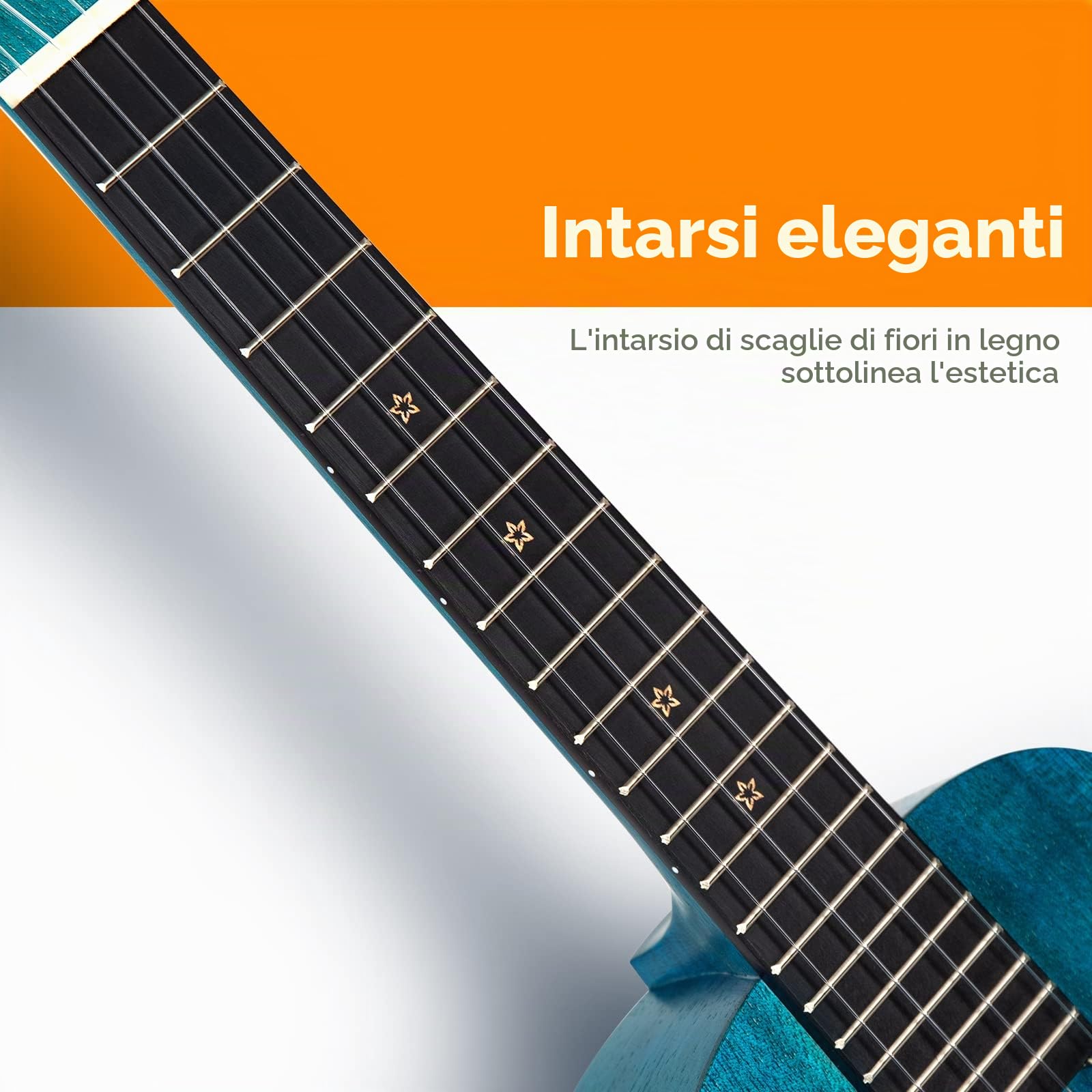 Ukulele Concerto Enya EUC-25D BU 23 pollici blu ukelele con top in mogano massiccio, borsa imbottita, accordatore, tracolla, capotasto, corde di scorta, plettri, panno per la pulizia, fingershaker
