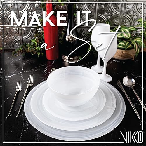 Miniatura 3 de Vikko Platos cargadores, juego de 6 platos llanos de alabastro blanco, plato de 13 pulgadas con diseño marbelizado, diseño de remolino, elegante