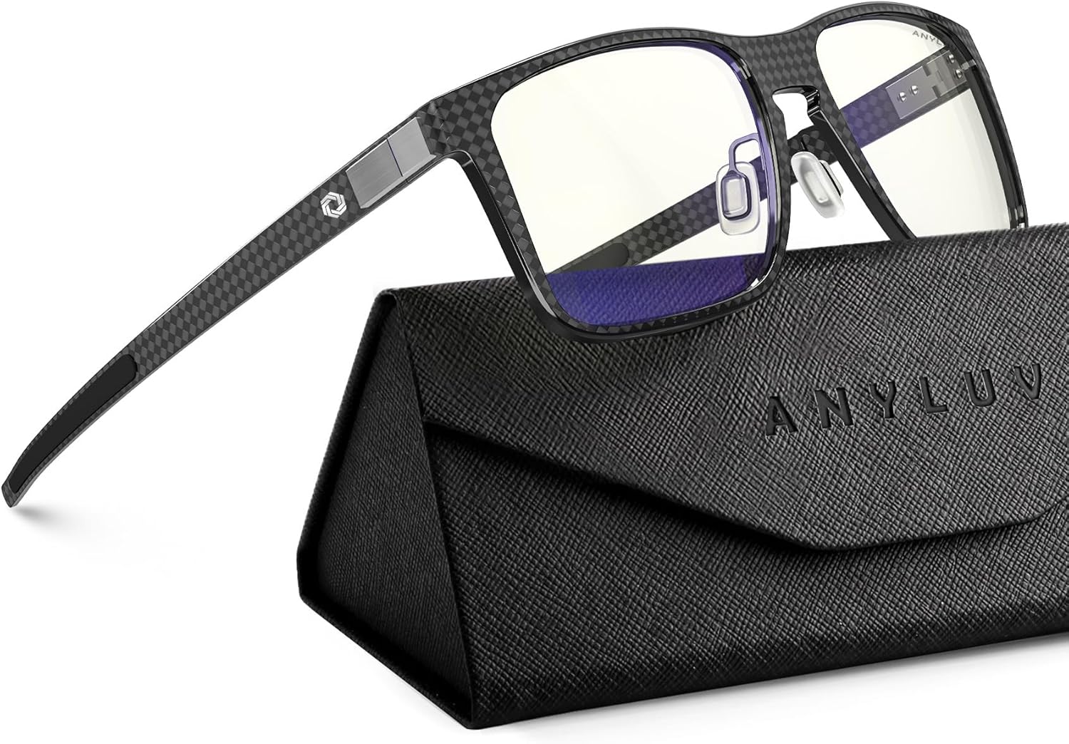 ANYLUV Blue Light Glasses Men, Carbon Fiber Square Eyewear, Lightweight Computer Gaming Glasses, Anti Eyestrain