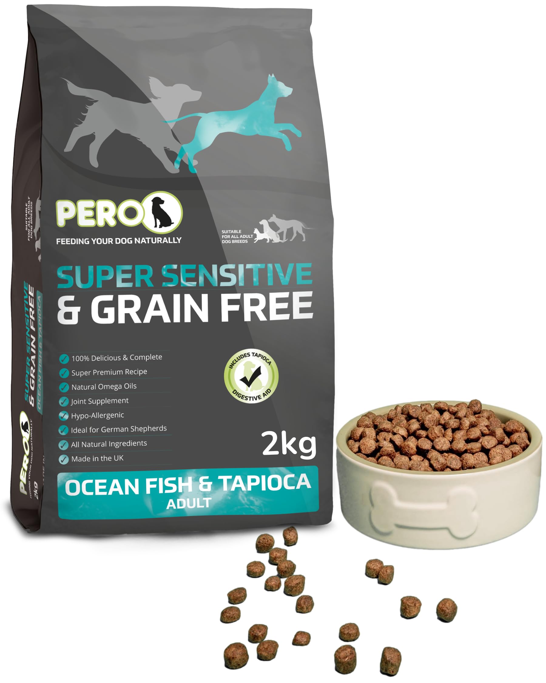 Pero High Meat & Grain Free Dog Food – Super Sensitive – Ocean Fish & Tapioca – 31% White Fish, Grain Free, Digestive Support (2kg)
