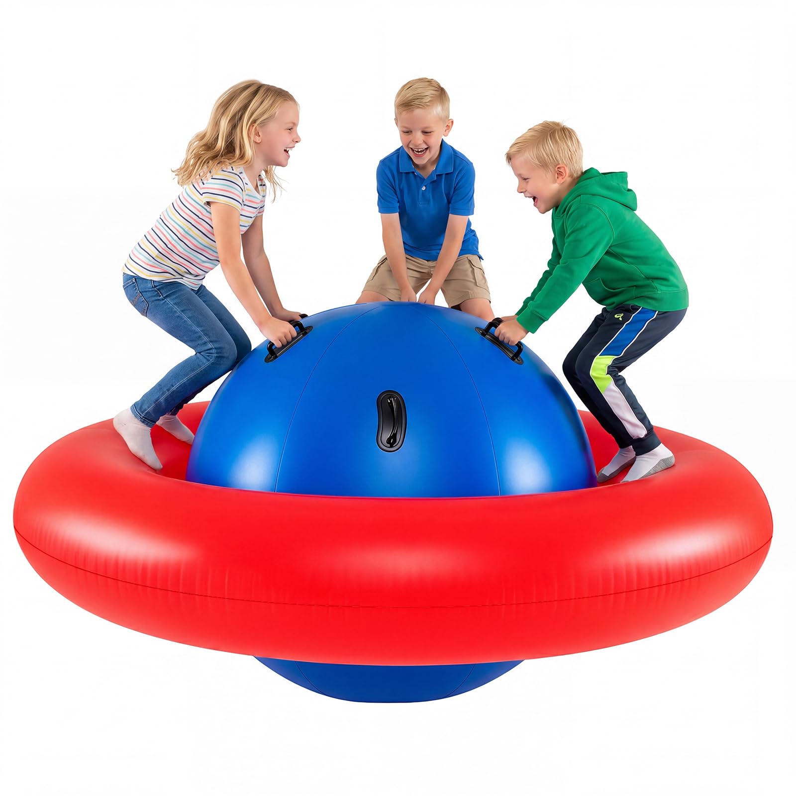 COSTWAY Balancín Inflable para Niños Mayores de 5 Años, 223 x 123 cm con 6 Asas Incorporadas, Balancín Inflable con Cúpula (Rojo)