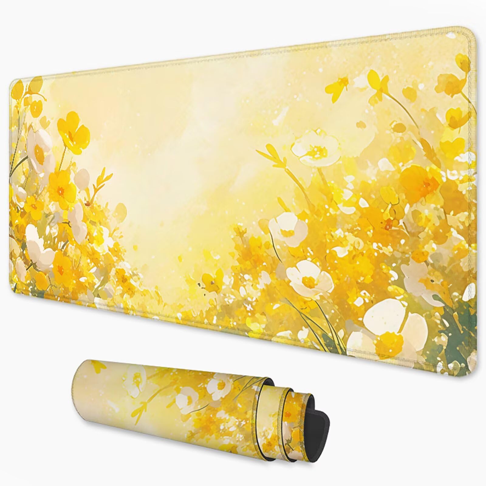 Żółta podkładka pod mysz do gier, podkładka pod mysz XXL 1200x600 mm AVCE gładka powierzchnia poprawia precyzję i szybkość, wodoodporna podkładka pod mysz antypoślizgowa do komputera, laptopa, biura