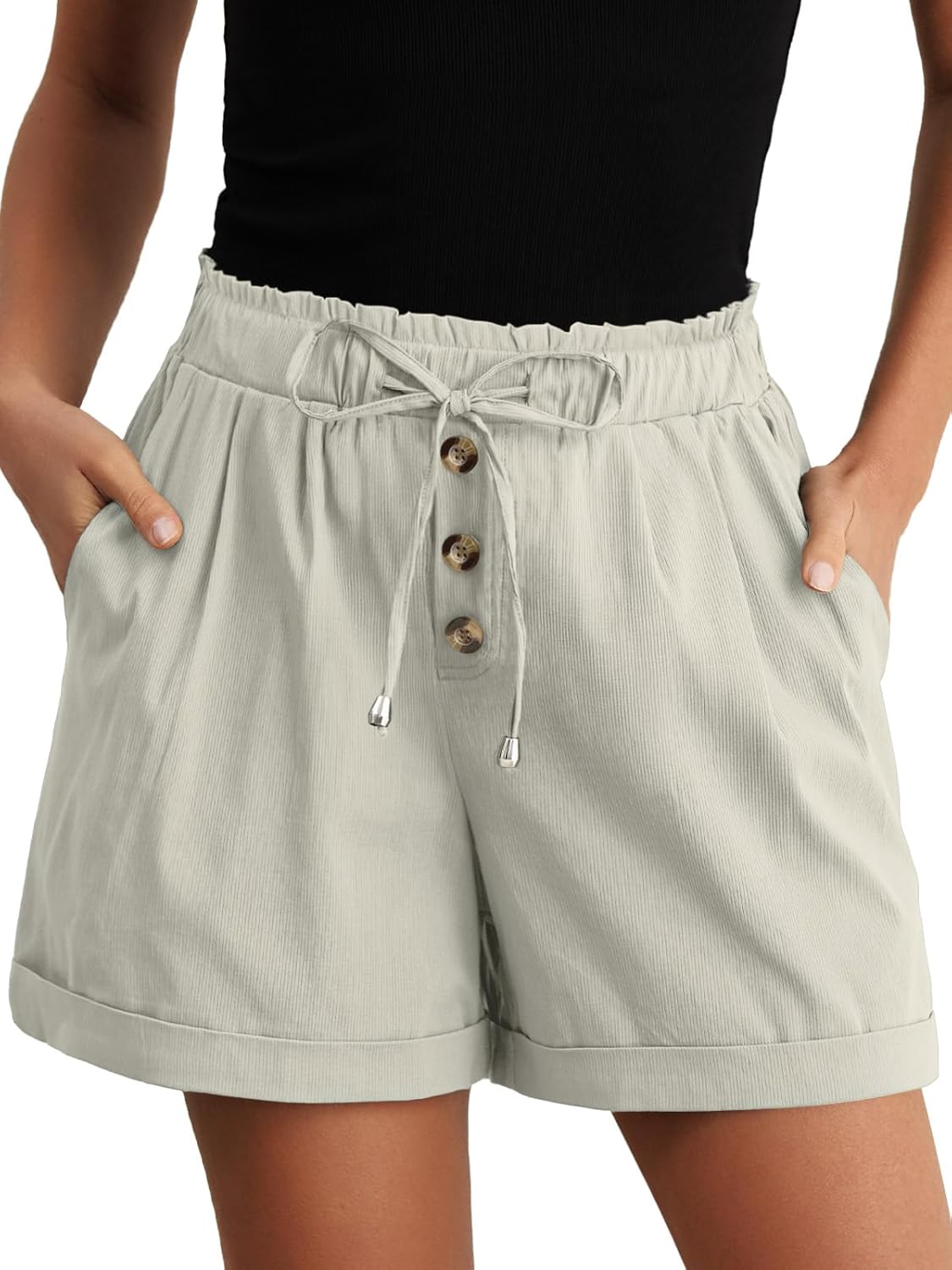 Feiersi Shorts for Women Summer Trendy Drawstring Elastic Waist Beach Wide Leg Short with Pockets