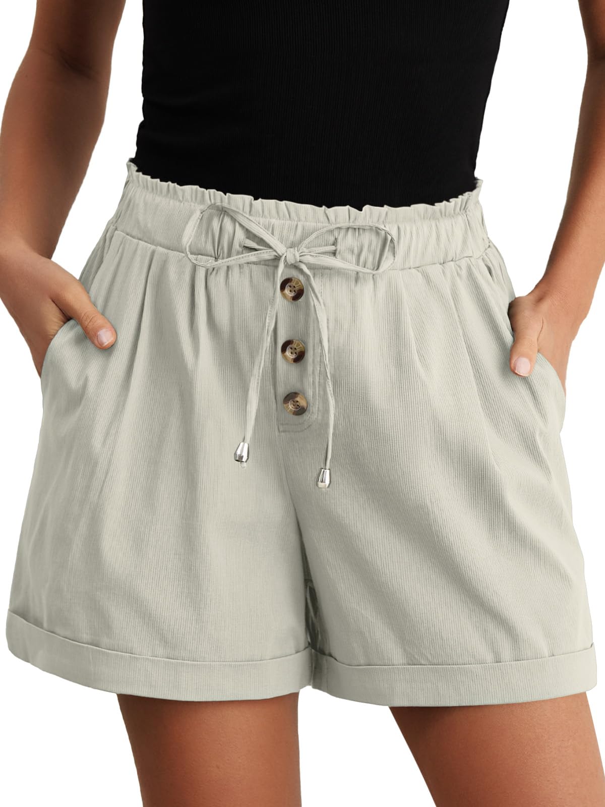 Feiersi Shorts for Women Summer Trendy Drawstring Elastic Waist Beach Wide Leg Short with Pockets