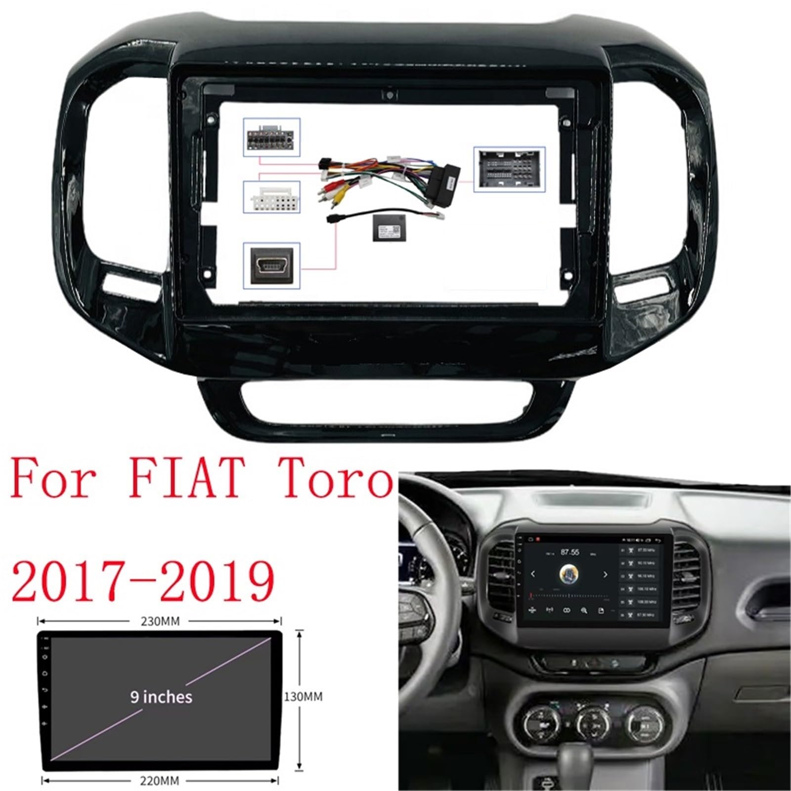 Rama radia samochodowego 2 Din 9-calowy montaż radia samochodowego DVD GPS plastikowa rama deski rozdzielczej pasuje do zestawu FIAT Toro 2016-2019