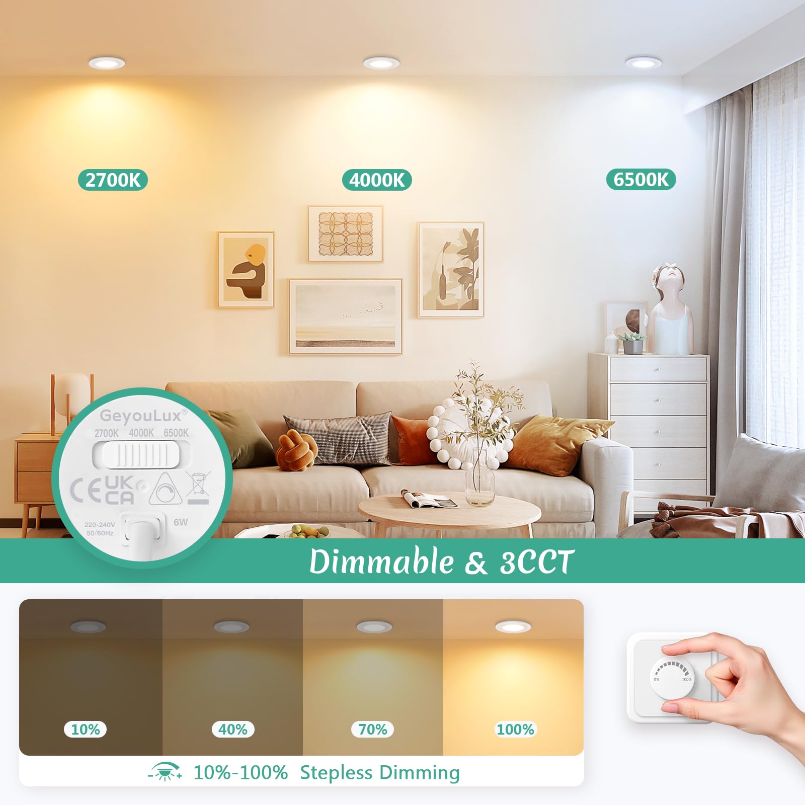 GeyouLux LED Módulo 230V Ultraplano ø50x23mm para Focos - 6W 600LM IP44 Ángulo de Haz de 120° Blanco Cálido Blanco Natural Blanco Frío Regulable - Sustitución de Bombillas MR16/GU10-10 Piezas